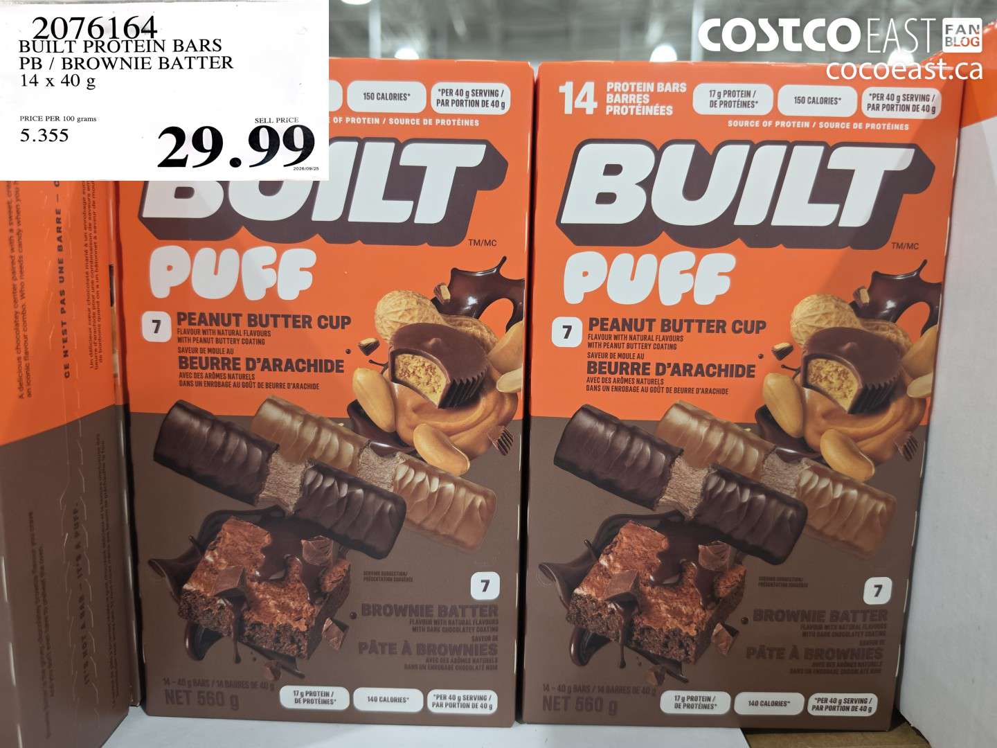 2076164 BUILT PROTEIN BARS PB / BROWNIE BATTER 14 X 40 G $29.99