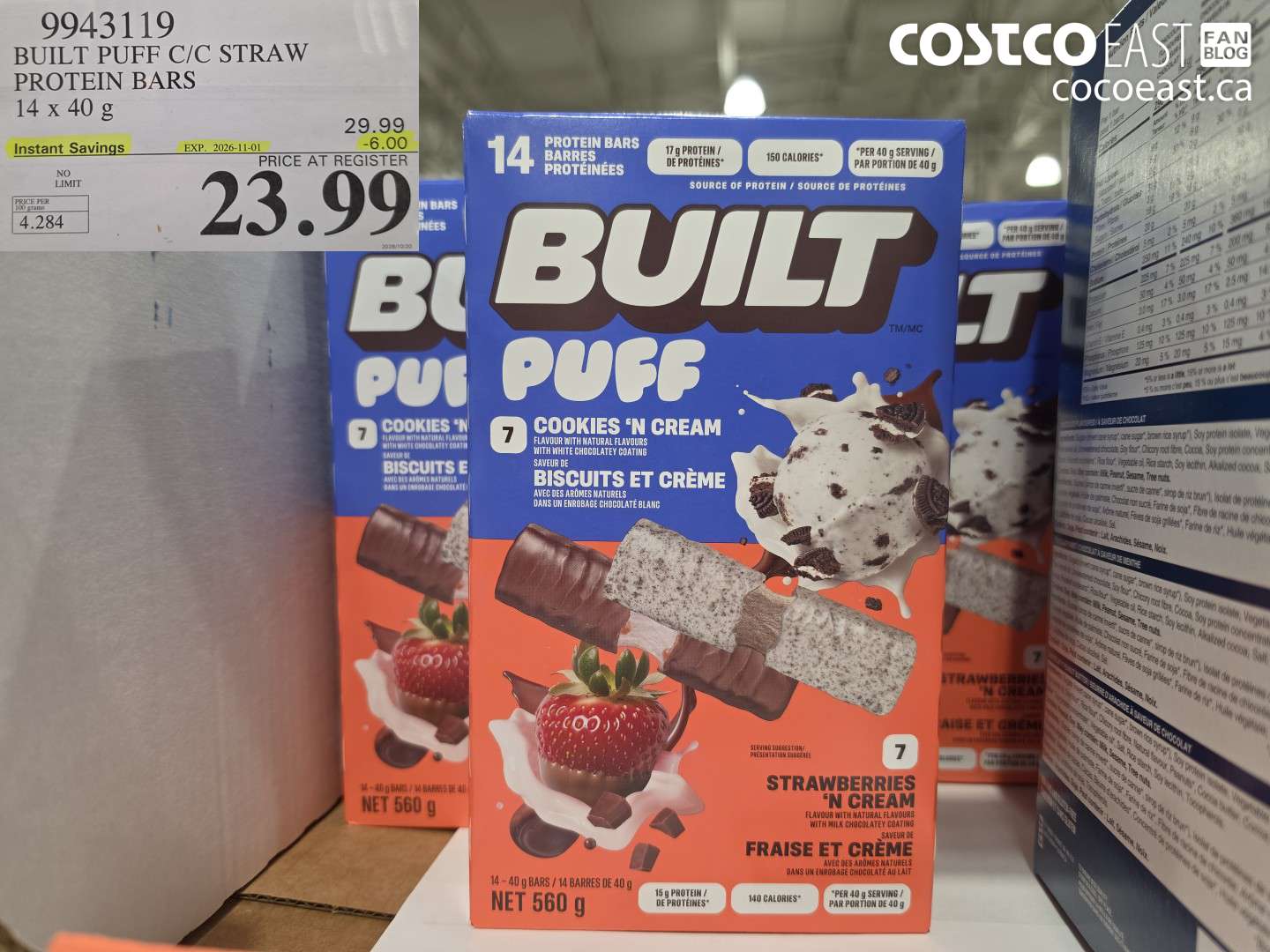 9943119 BUILT PUFF C/C STRAW PROTEIN BARS 14 X 40 G ($6.00 INSTANT SAVINGS EXPIRES ON 2026-11-01) $23.99