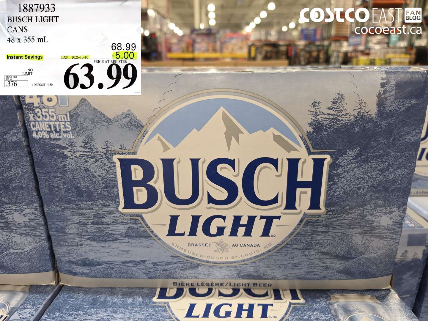1887933 BUSCH LIGHT CANS 48 X 355 ML ($5.00 INSTANT SAVINGS EXPIRES ON 2026-10-10) $63.99