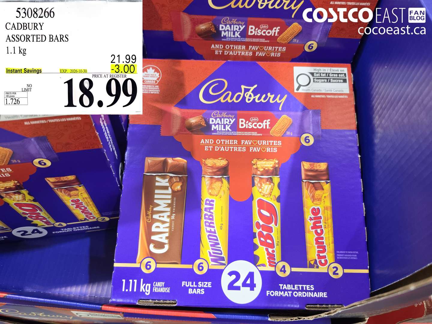 5308266 CADBURY ASSORTED BARS 1.1 KG ($3.00 INSTANT SAVINGS EXPIRES ON 2026-10-30) $18.99