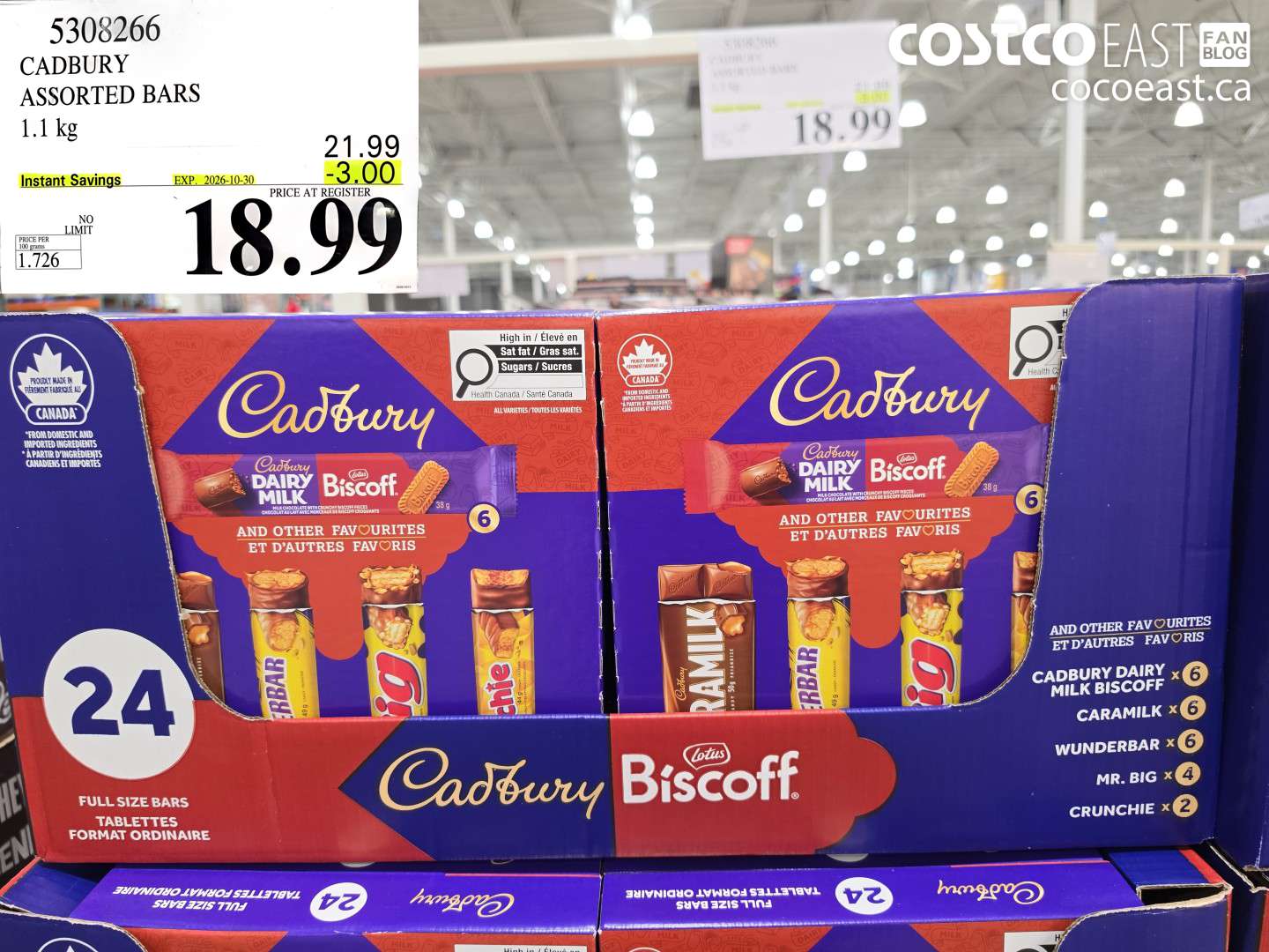 5308266 CADBURY ASSORTED BARS 1.1 KG ($3.00 INSTANT SAVINGS EXPIRES ON 2026-10-30) $18.99