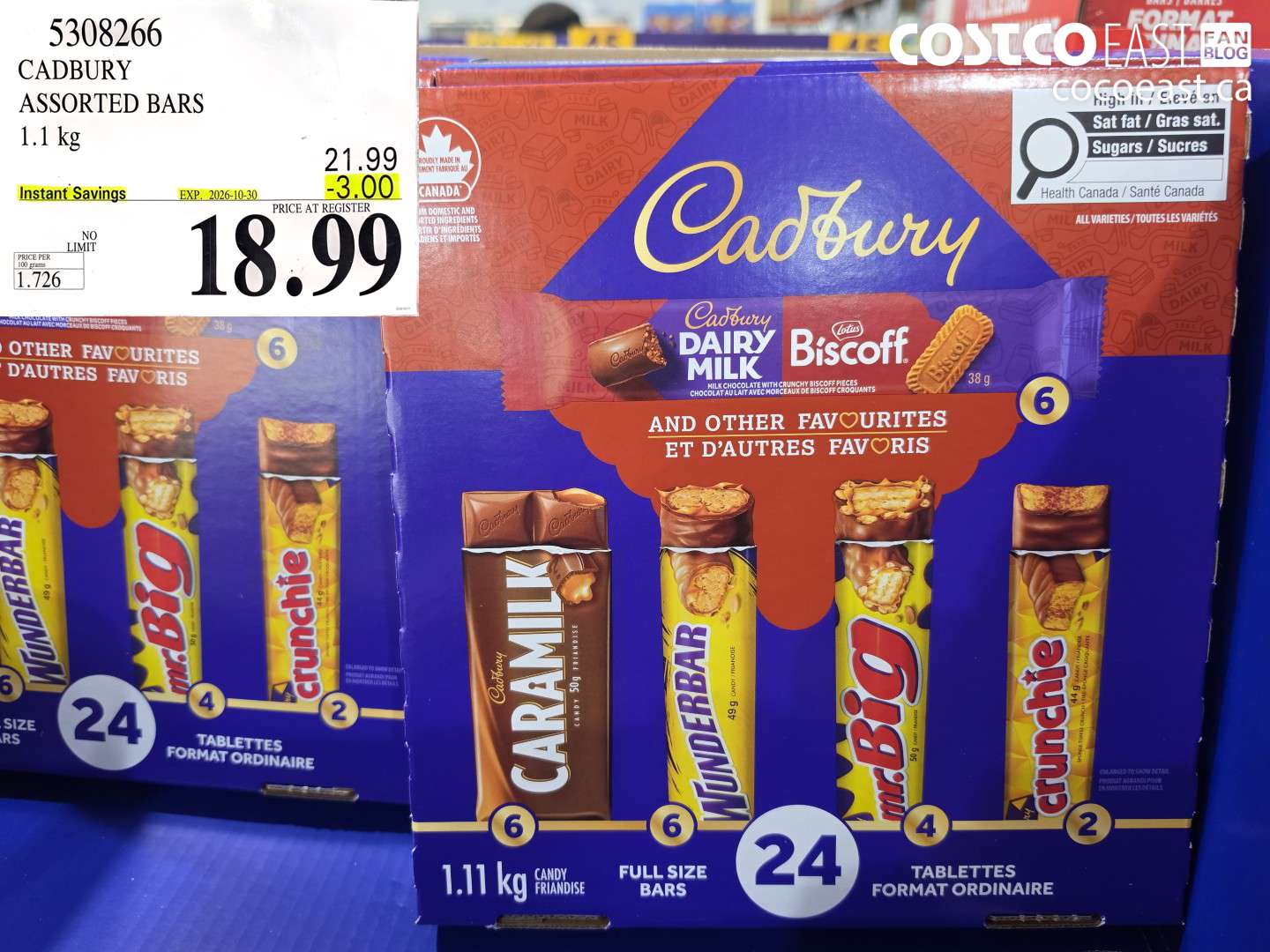 5308266 CADBURY ASSORTED BARS 1.1 KG ($3.00 INSTANT SAVINGS EXPIRES ON 2026-10-30) $18.99