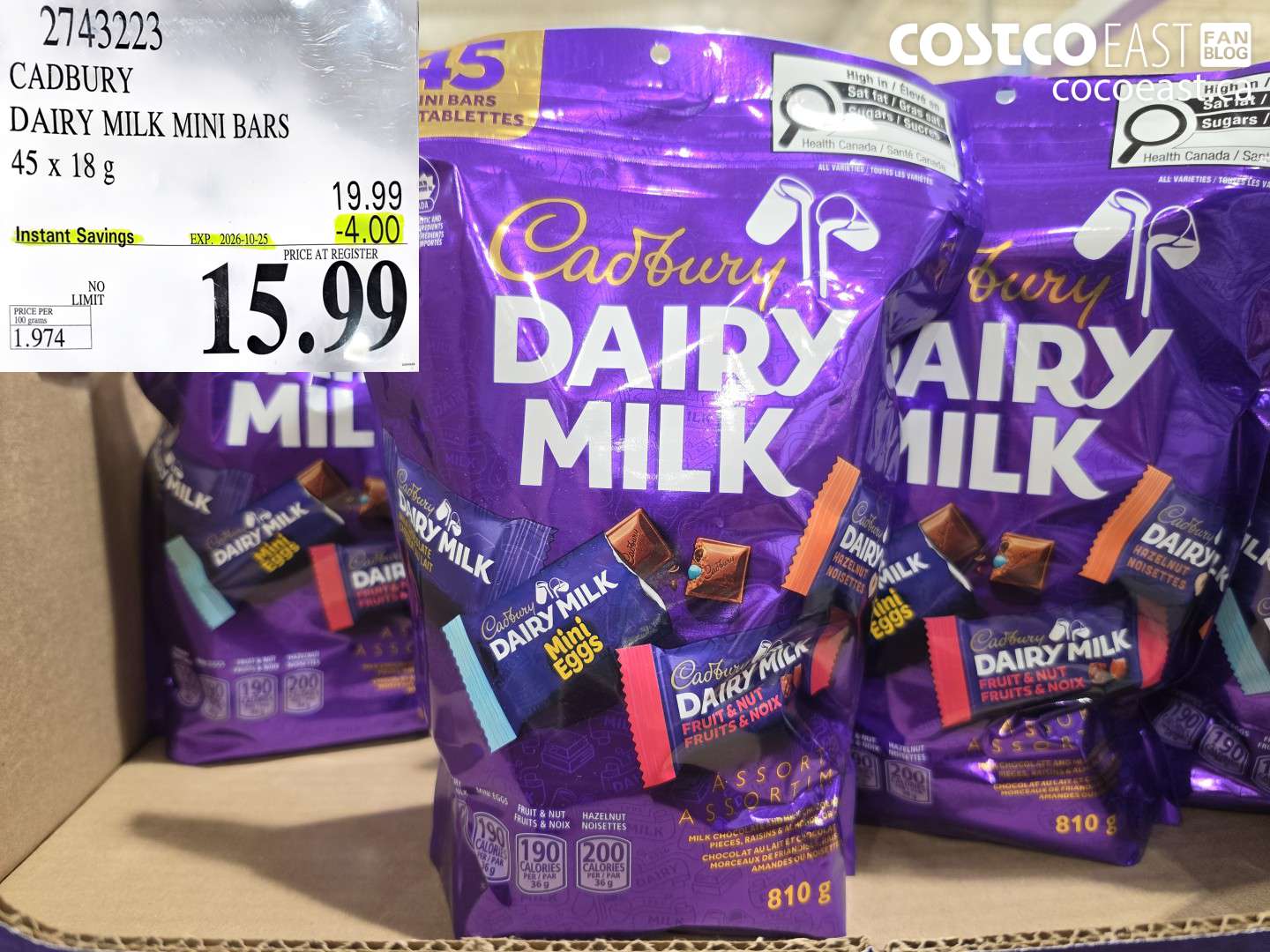 2743223 CADBURY DAIRY MILK MINI BARS 45 X 18 G ($4.00 INSTANT SAVINGS EXPIRES ON 2026-10-25) $15.99