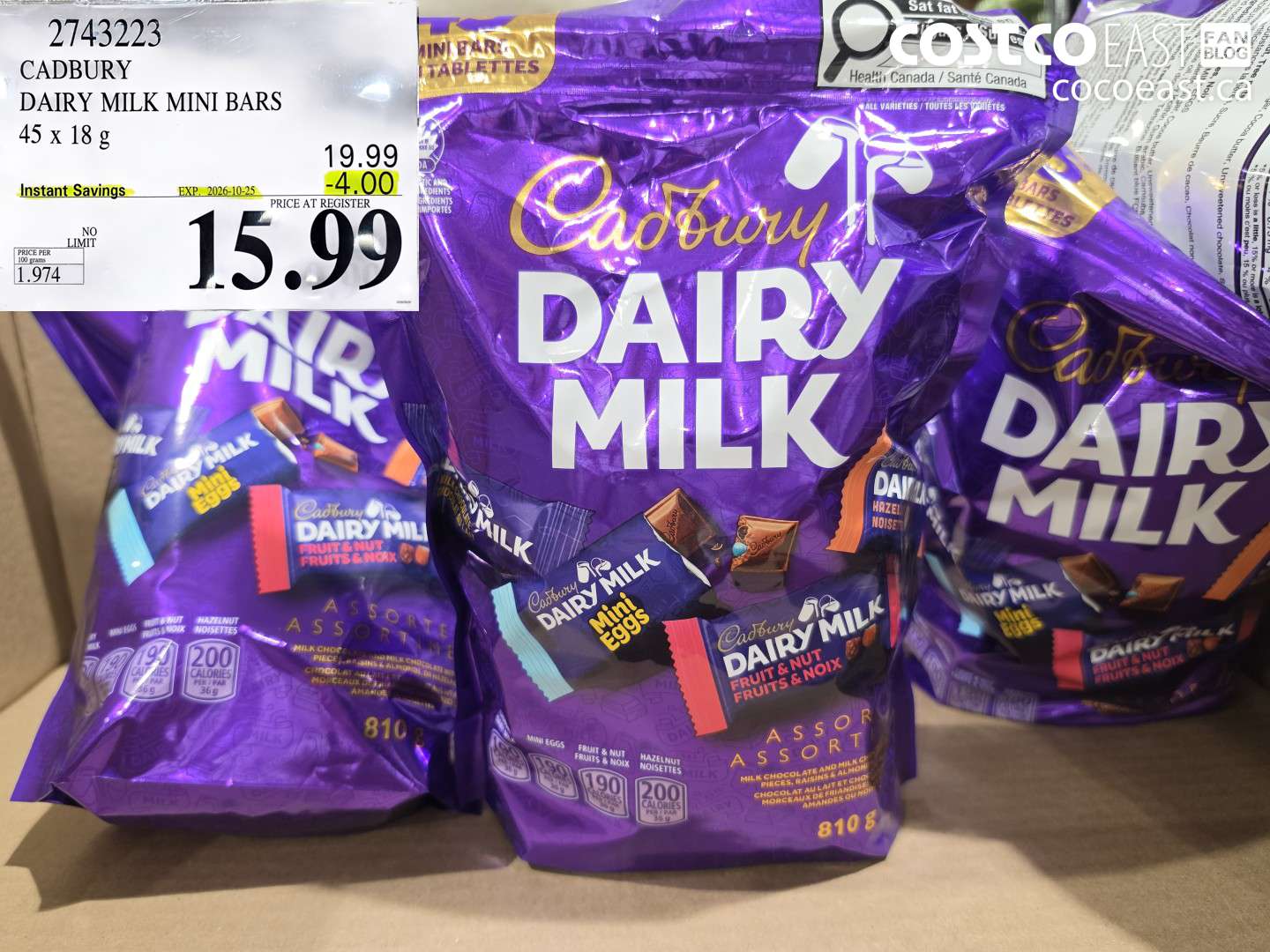 2743223 CADBURY DAIRY MILK MINI BARS 45 X 18 G ($4.00 INSTANT SAVINGS EXPIRES ON 2026-10-25) $15.99
