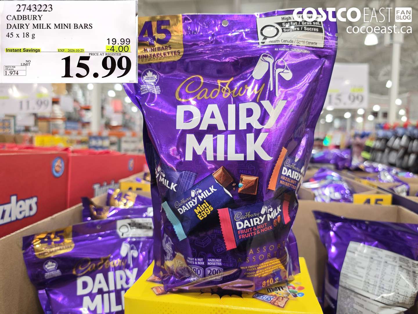 2743223 CADBURY DAIRY MILK MINI BARS 45 X 18 G ($4.00 INSTANT SAVINGS EXPIRES ON 2026-10-25) $15.99