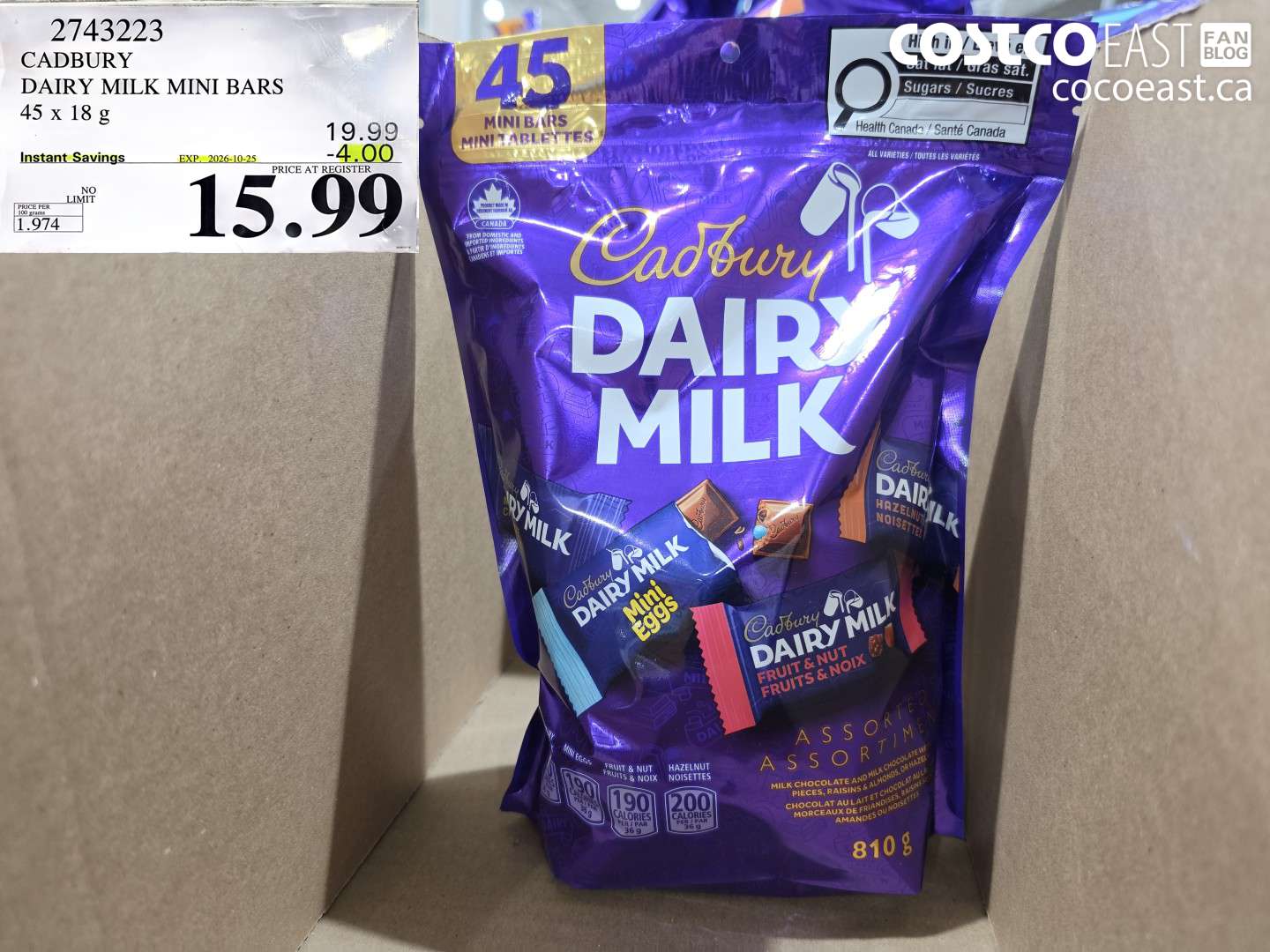 2743223 CADBURY DAIRY MILK MINI BARS 45 X 18 G ($4.00 INSTANT SAVINGS EXPIRES ON 2026-10-25) $15.99