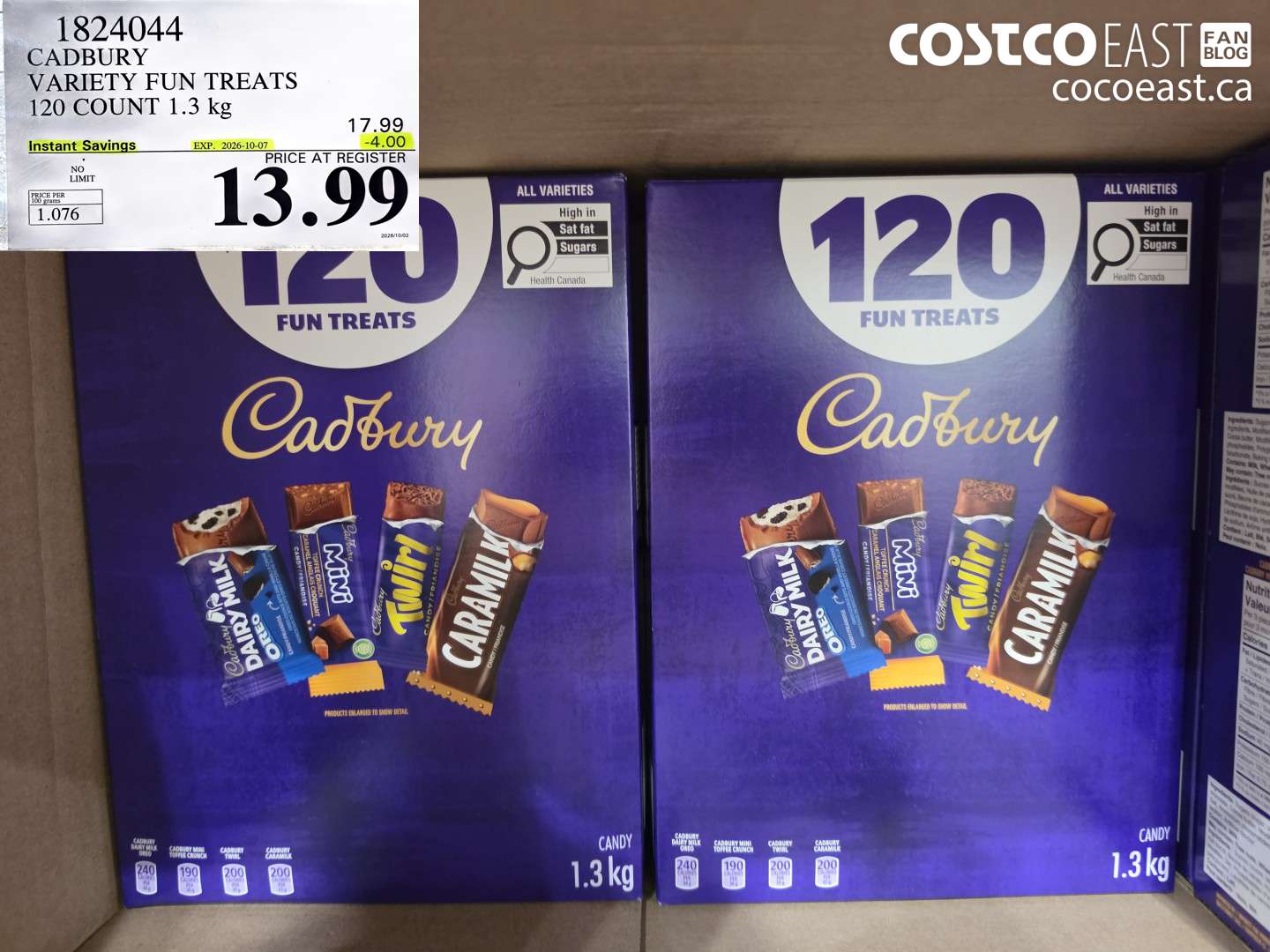 1824044 CADBURY VARIETY FUN TREATS 120 COUNT 1.3 KG ($4.00 INSTANT SAVINGS EXPIRES ON 2026-10-07) $13.99