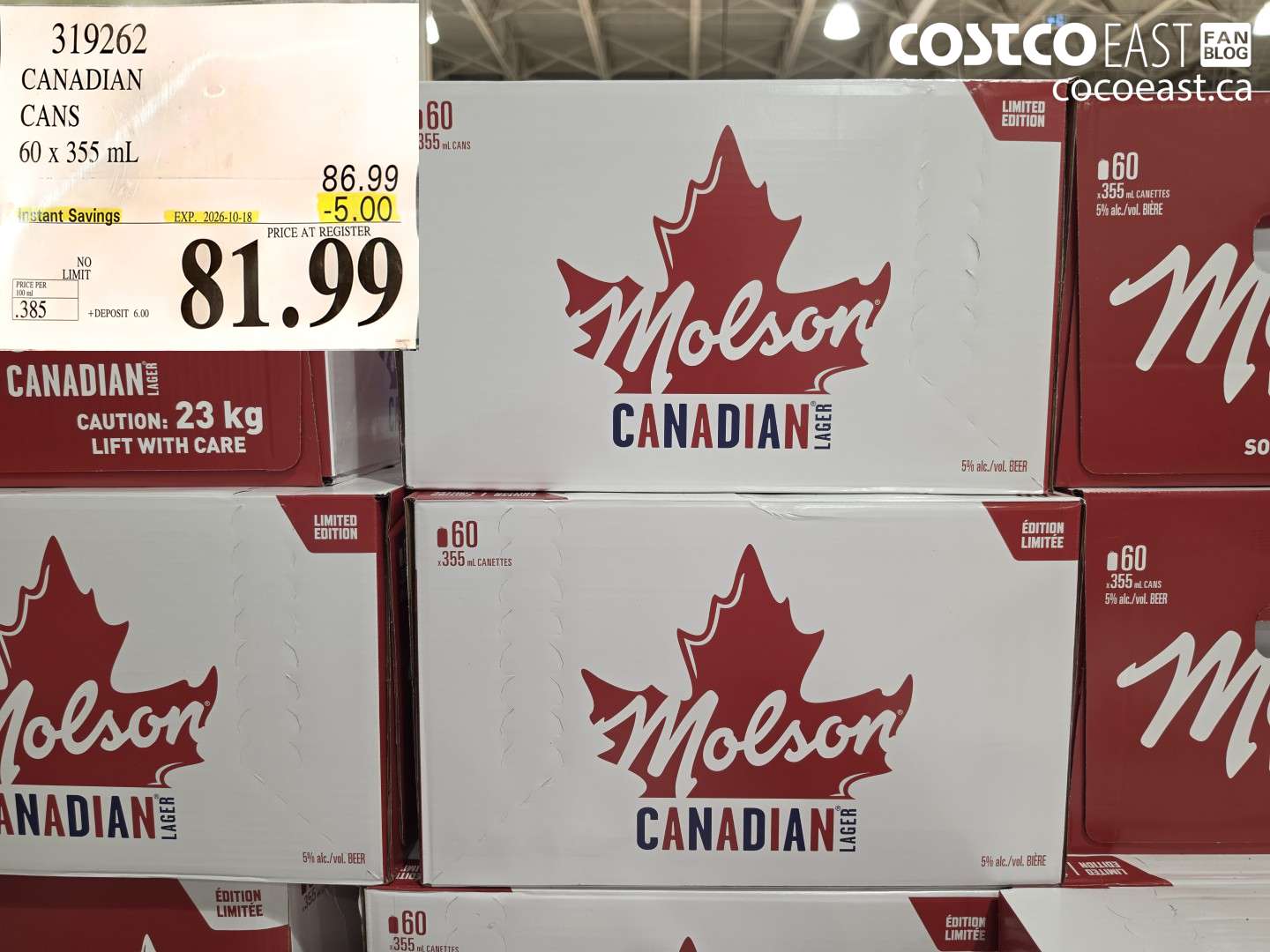 319262 CANADIAN CANS 60 X 355 ML ($5.00 INSTANT SAVINGS EXPIRES ON 2026-10-18) $81.99
