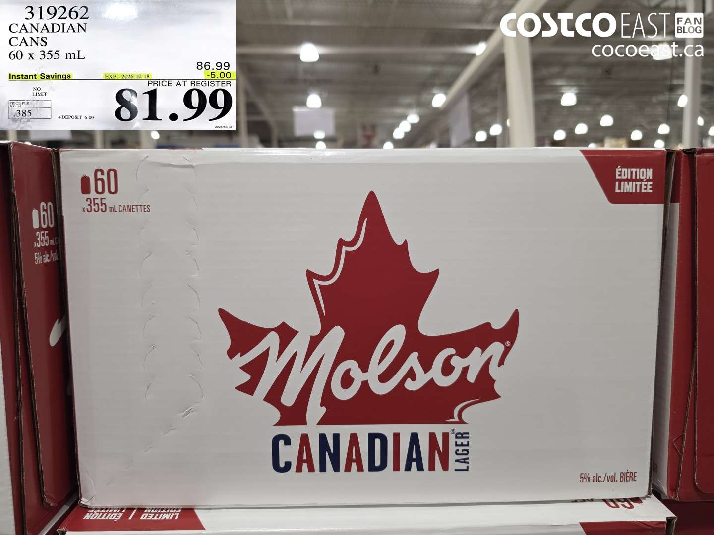 319262 CANADIAN CANS 60 X 355 ML ($5.00 INSTANT SAVINGS EXPIRES ON 2026-10-18) $81.99