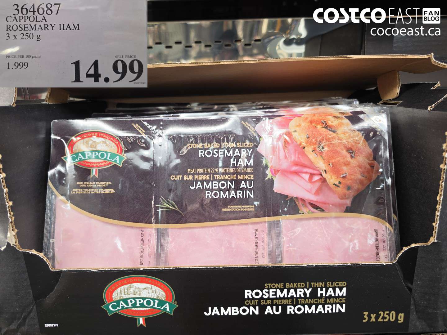 364687 CAPPOLA ROSEMARY HAM 3 X 250 G $14.99