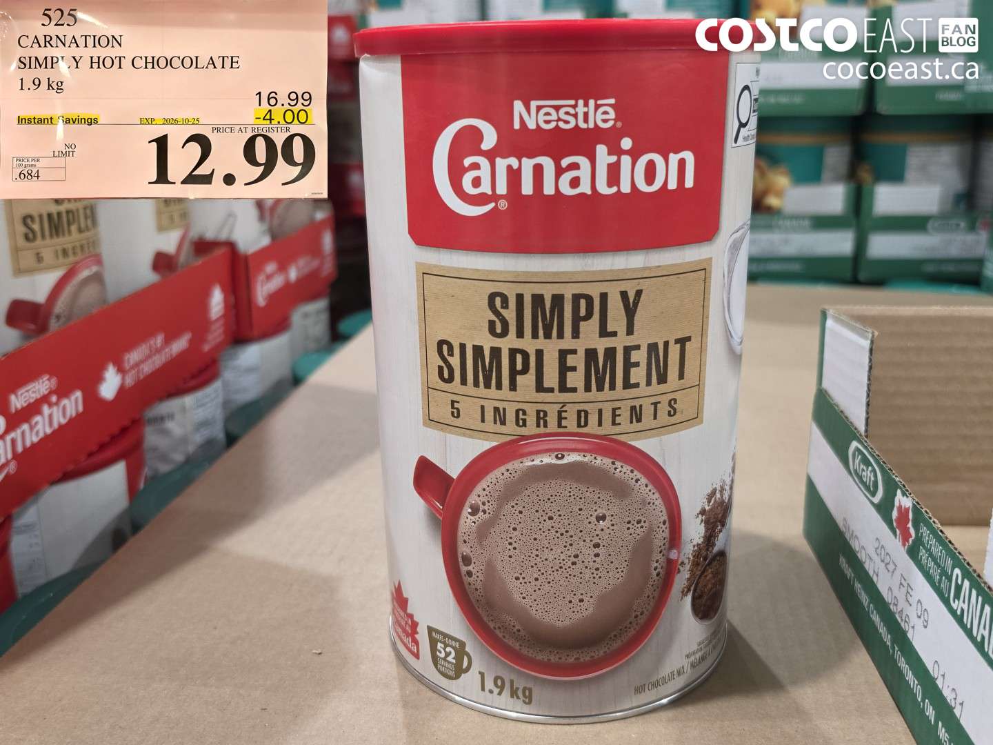 525 CARNATION SIMPLY HOT CHOCOLATE 1.9 KG ($4.00 INSTANT SAVINGS EXPIRES ON 2026-10-25) $12.99