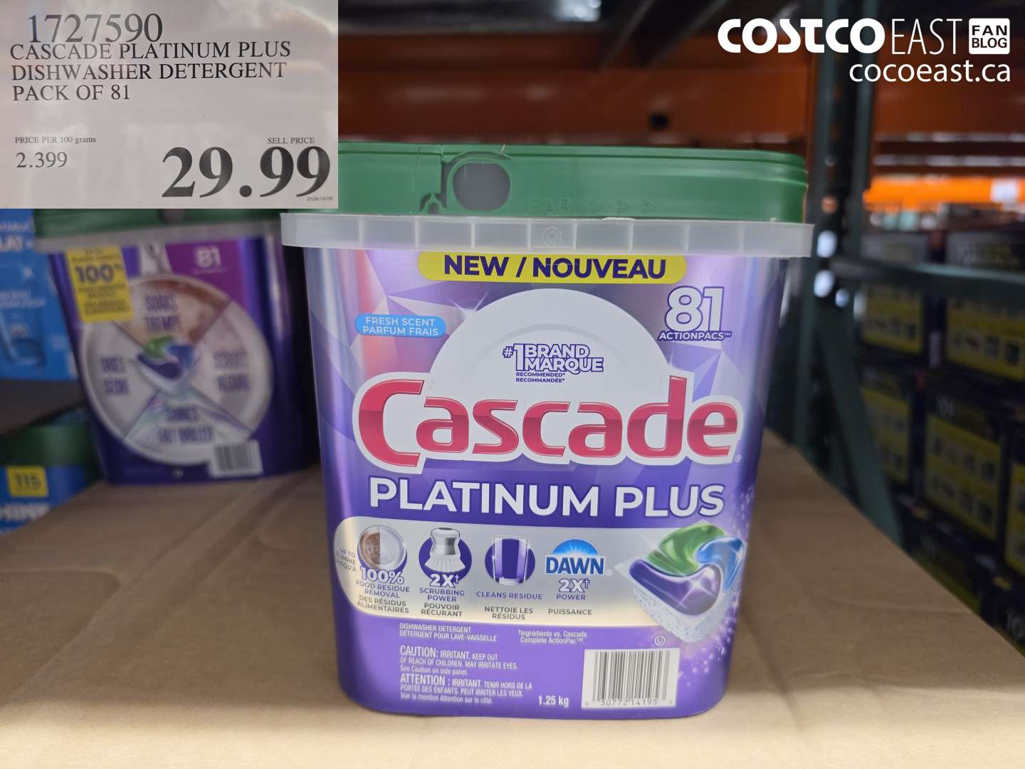 1727590 CASCADE PLATINUM PLUS DISHWASHER DETERGENT PACK OF 81 $29.99