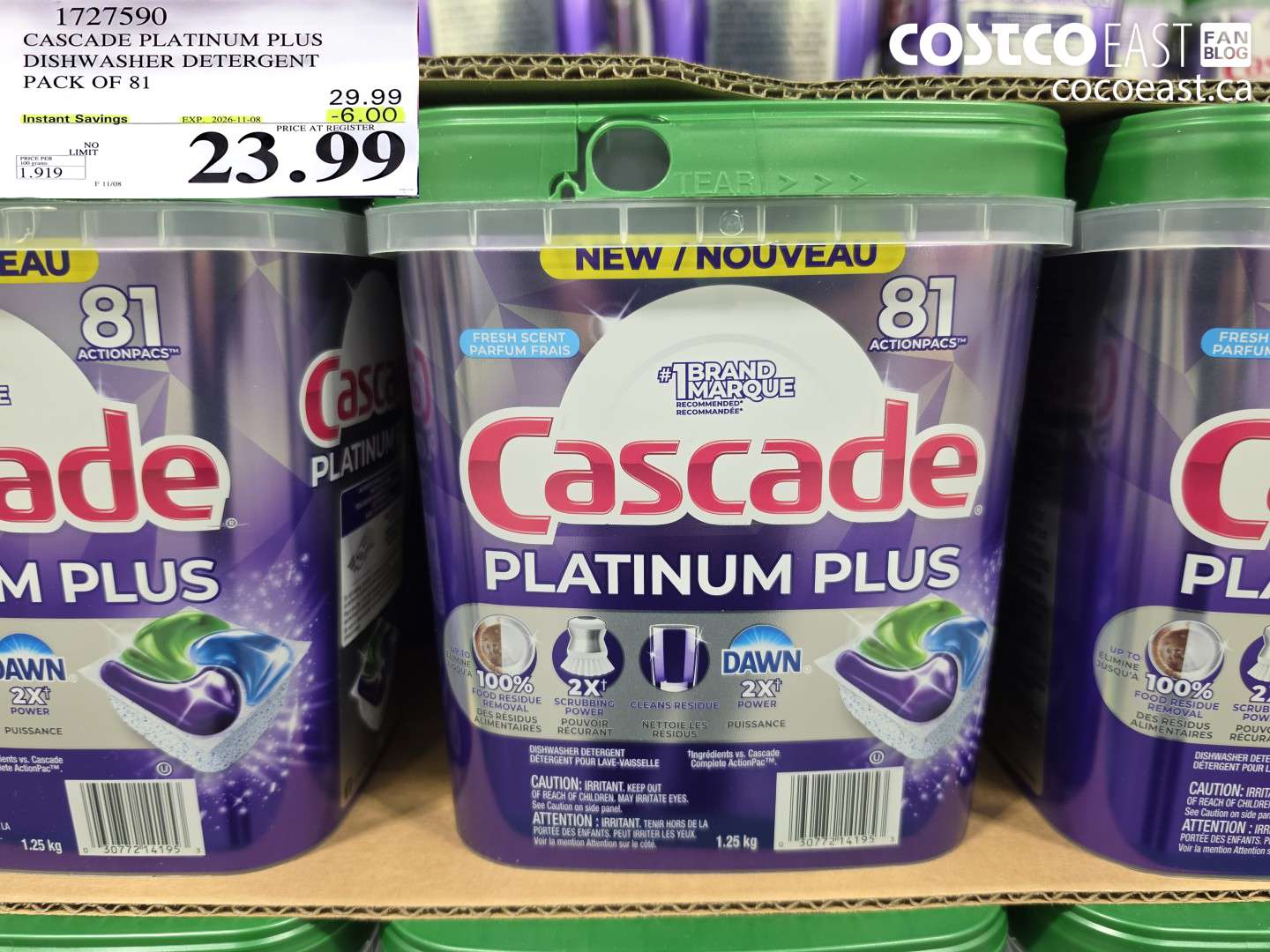 1727590 CASCADE PLATINUM PLUS DISHWASHER DETERGENT PACK OF 81 ($6.00 INSTANT SAVINGS EXPIRES ON 2026-11-08) $23.99