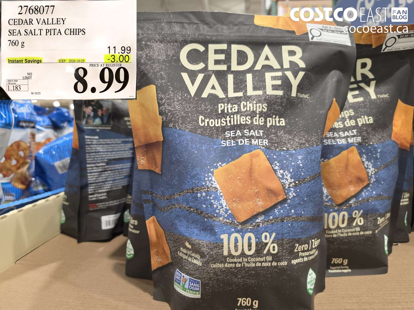 2768077 CEDAR VALLEY SEA SALT PITA CHIPS 760 G ($3.00 INSTANT SAVINGS EXPIRES ON 2026-10-25) $8.99