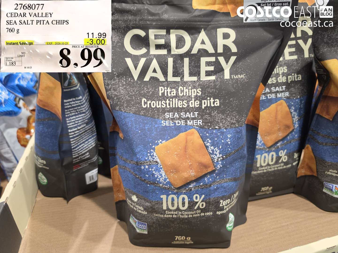 2768077 CEDAR VALLEY SEA SALT PITA CHIPS 760 G ($3.00 INSTANT SAVINGS EXPIRES ON 2026-10-25) $8.99