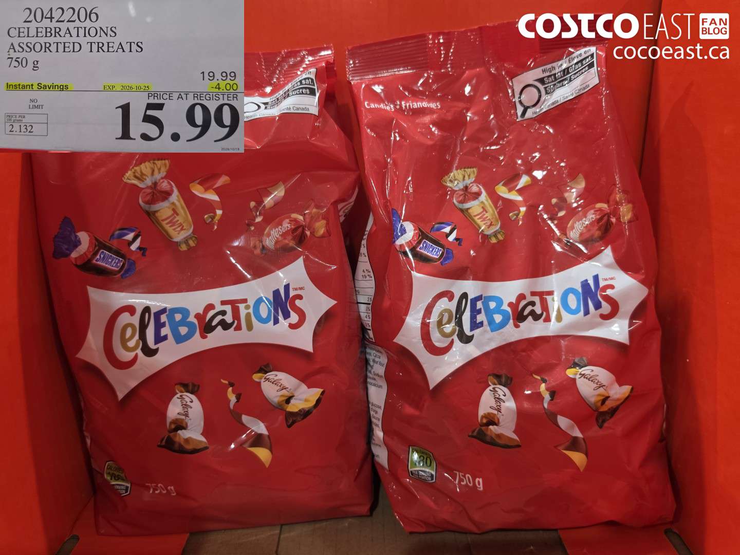 2042206 CELEBRATIONS ASSORTED TREATS 750 G ($4.00 INSTANT SAVINGS EXPIRES ON 2026-10-25) $15.99