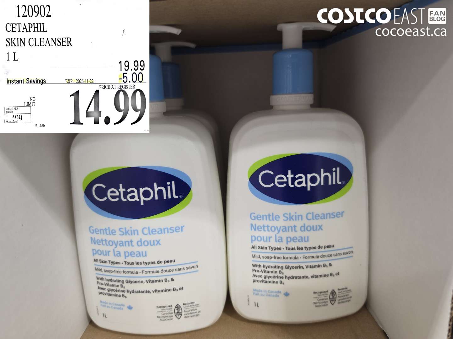 120902 CETAPHIL SKIN CLEANSER 1 L ($5.00 INSTANT SAVINGS EXPIRES ON 2026-11-22) $14.99