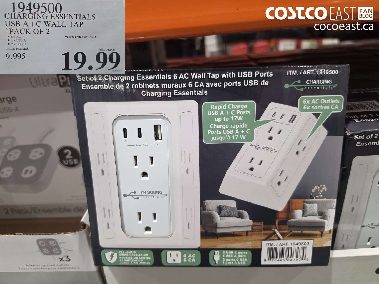 1949500 CHARGING ESSENTIALS USB A + C WALL TAP PACK OF 2 $19.99