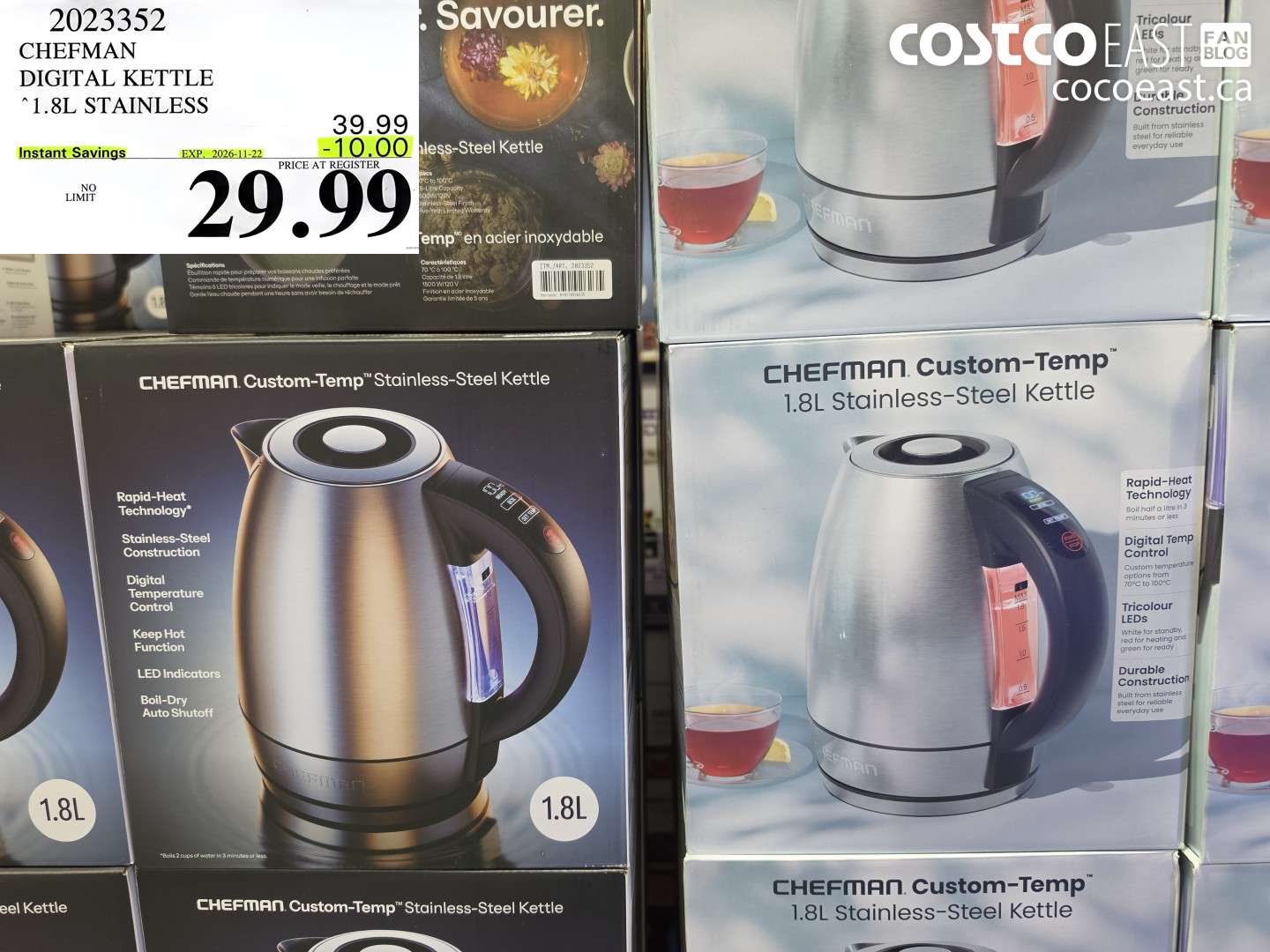 2023352 CHEFMAN DIGITAL KETTLE 1.8L STAINLESS ($10.00 INSTANT SAVINGS EXPIRES ON 2026-11-22) $29.99
