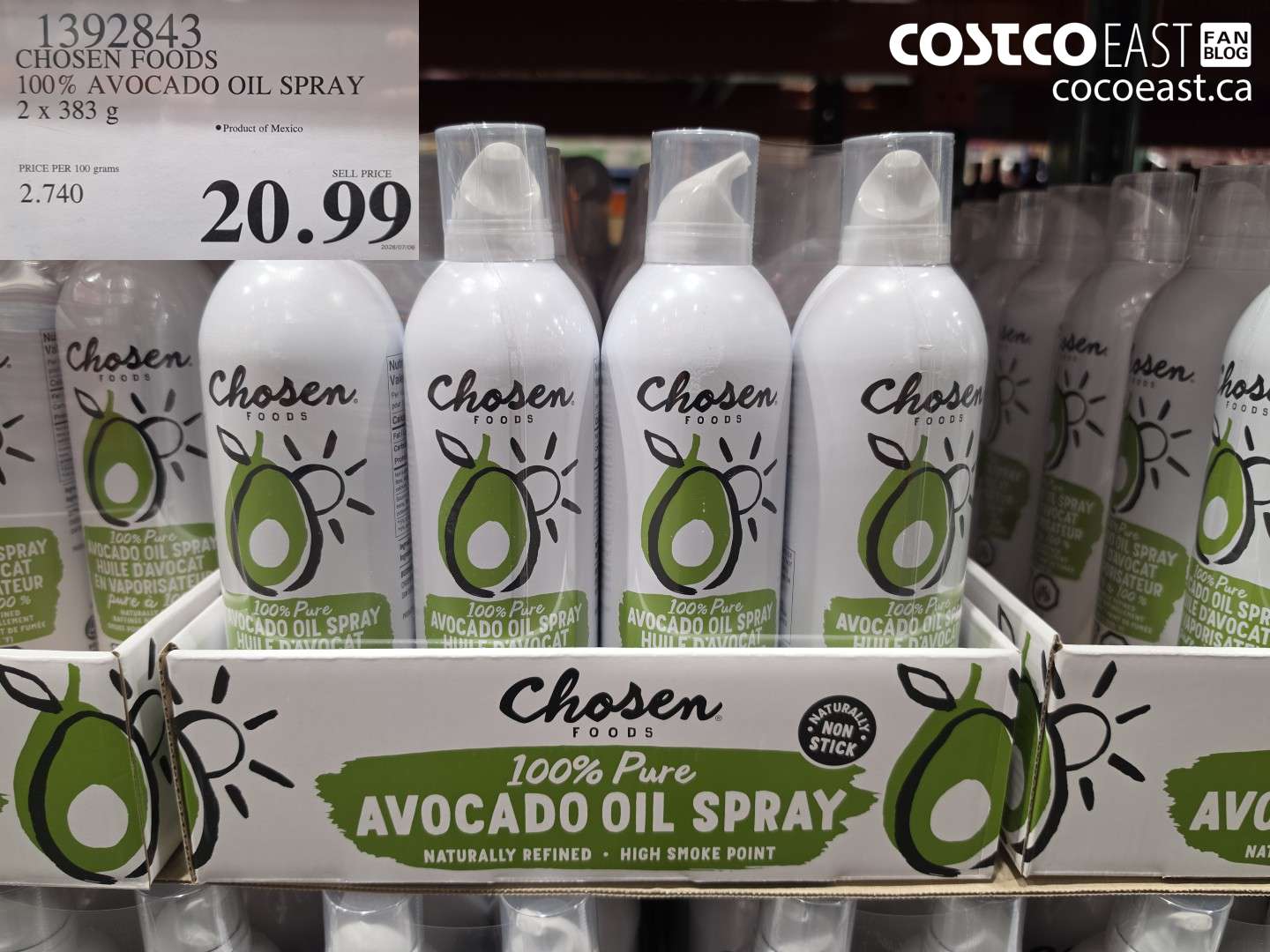 1392843 CHOSEN FOODS 100% AVOCADO OIL SPRAY 2 X 383 G $20.99
