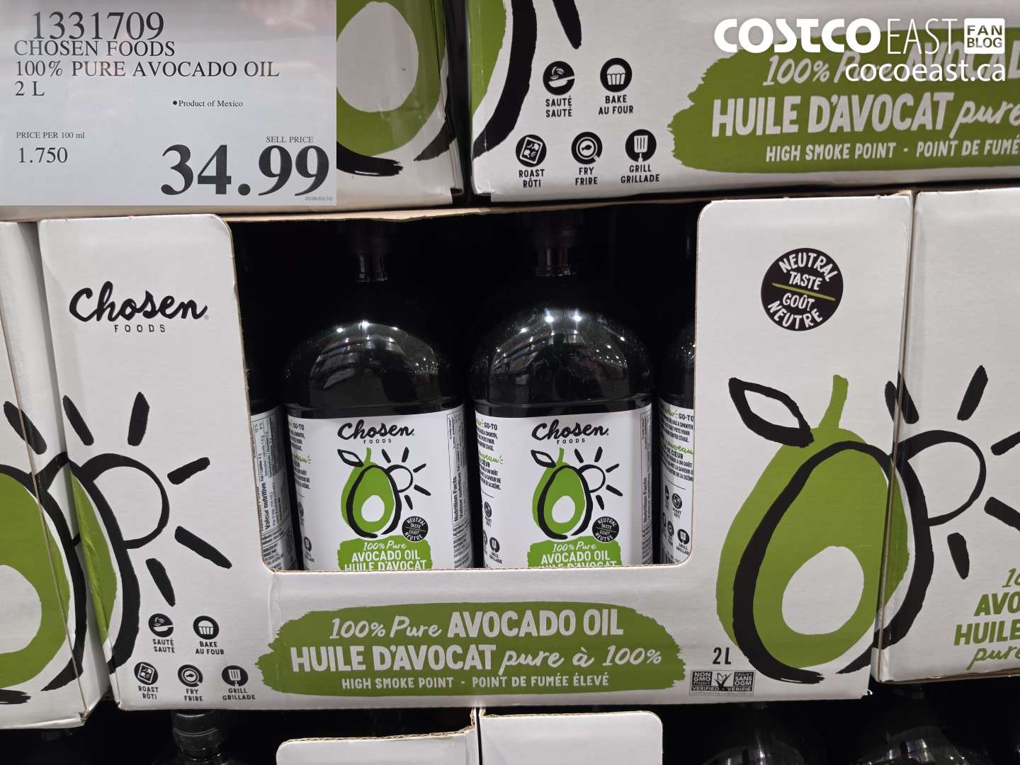 1331709 CHOSEN FOODS 100% PURE AVOCADO OIL 2 L $34.99