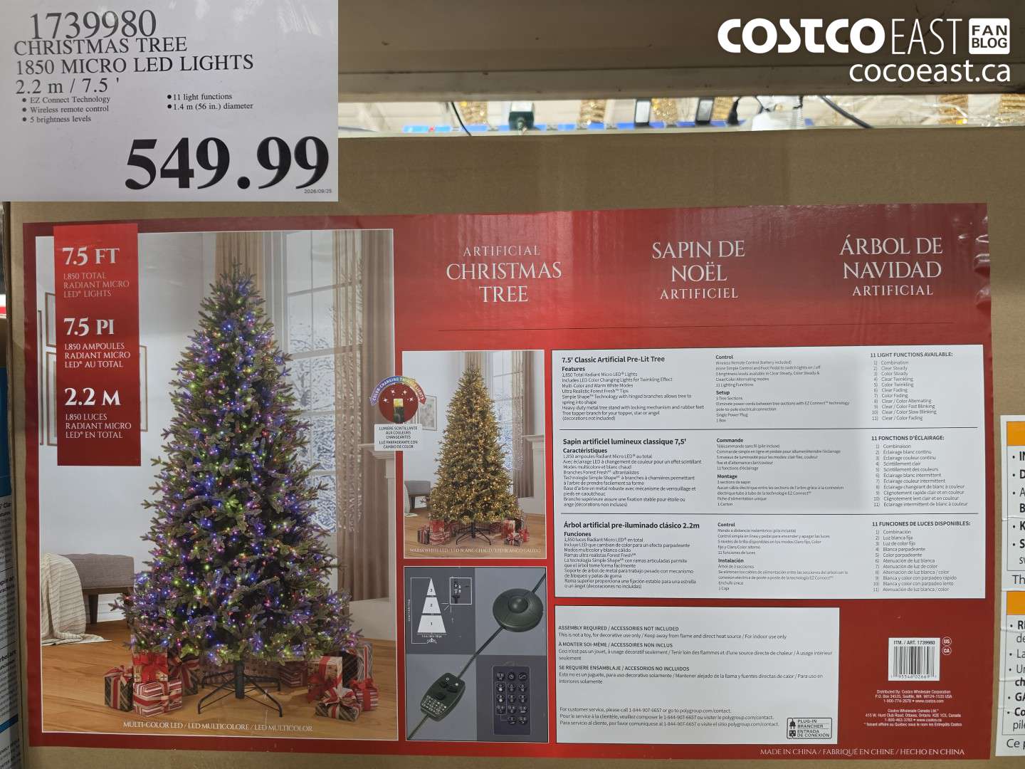 1739980 CHRISTMAS TREE 1850 MICRO LED LIGHTS 2.2 M / 7.5' $549.99
