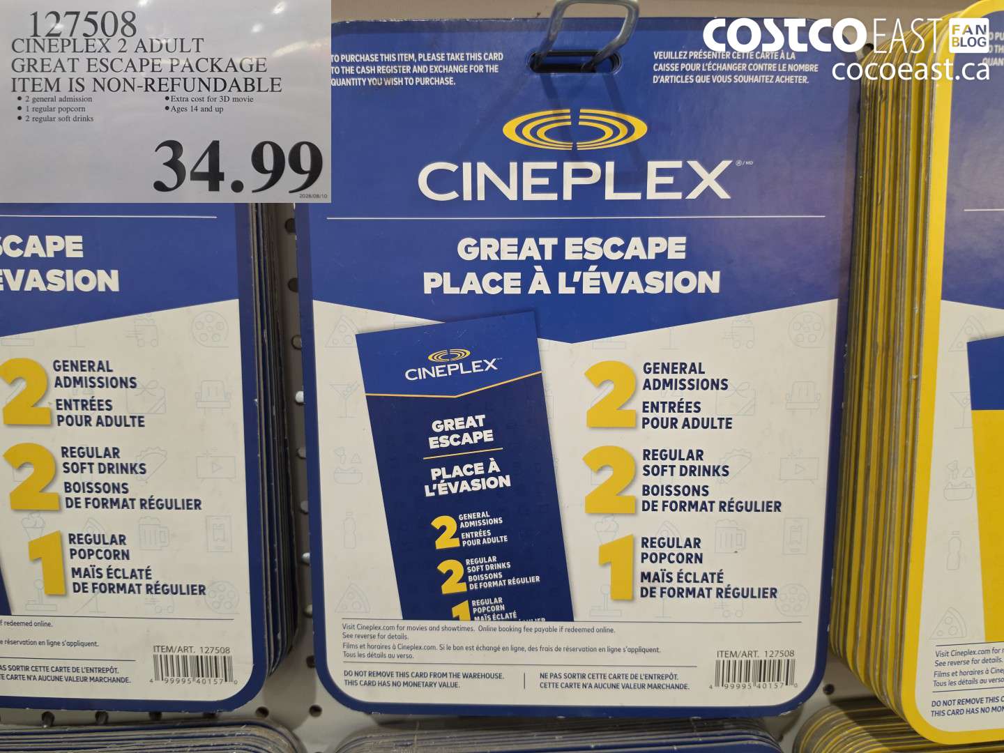 127508 CINEPLEX 2 ADULT GREAT ESCAPE PACKAGE ITEM IS NON-REFUNDABLE $34.99