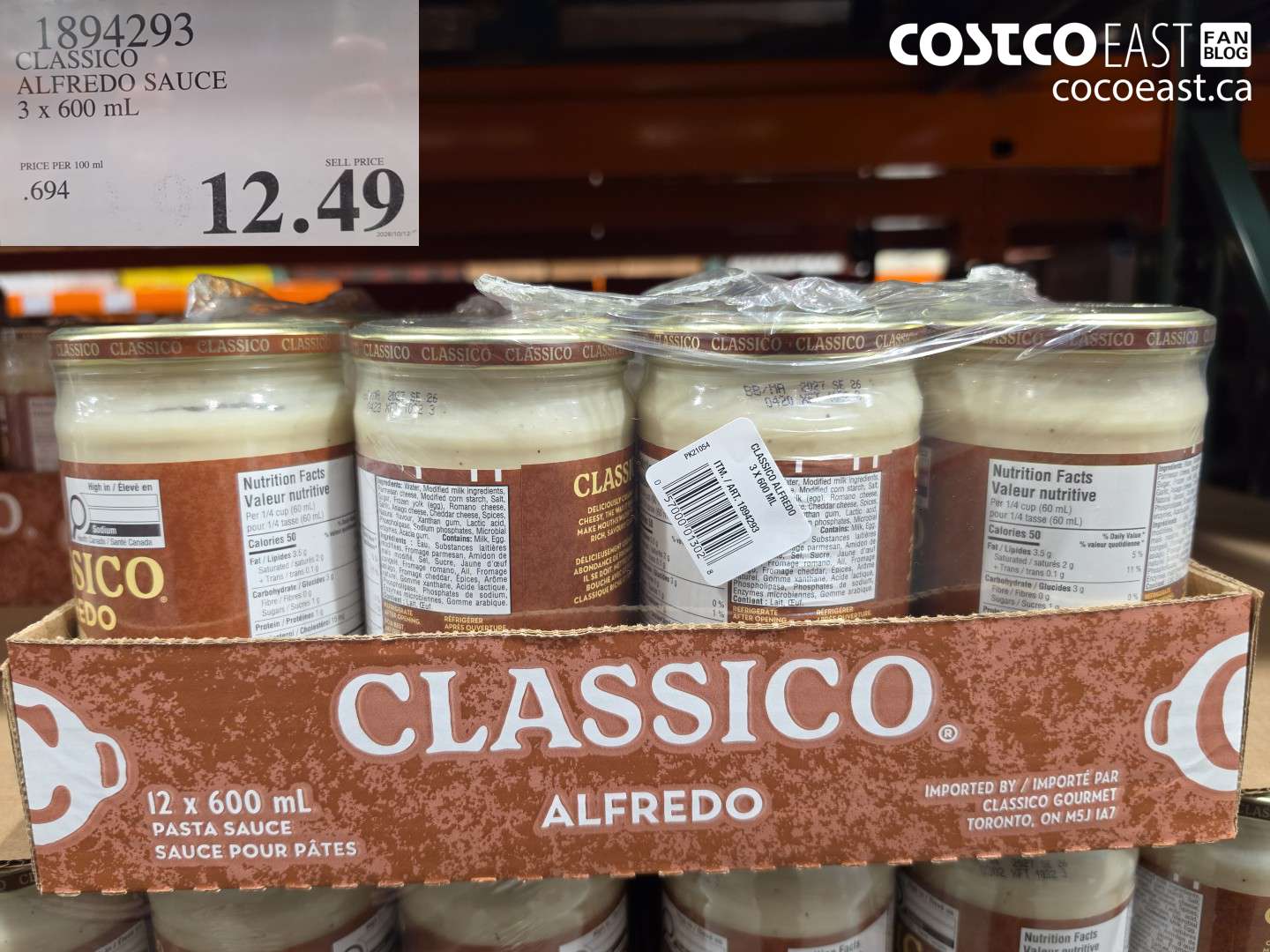 1894293 CLASSICO ALFREDO SAUCE 3 X 600 ML $12.49