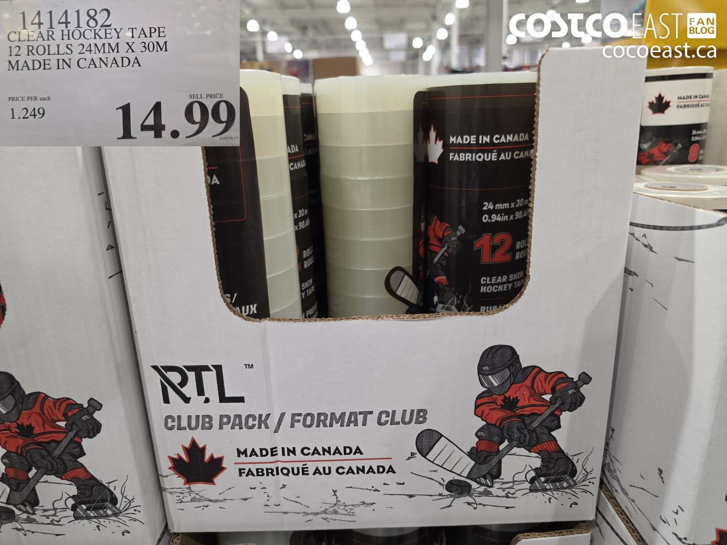 1414182 CLEAR HOCKEY TAPE 12 ROLLS 24MM X 30M MADE IN CANADA $14.99
