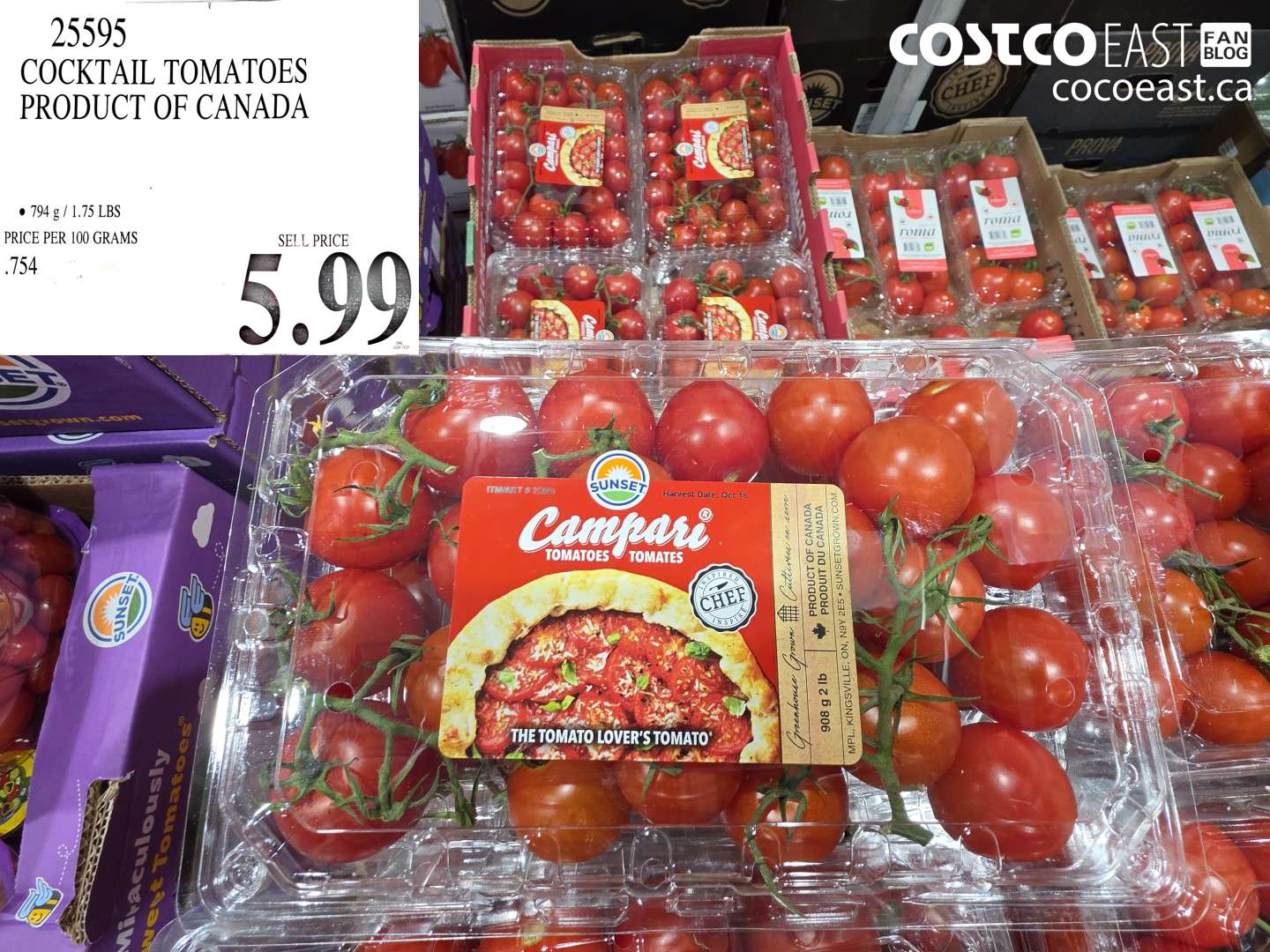 25595 COCKTAIL TOMATOES PRODUCT OF CANADA 794 G 1.75 LBS $5.99
