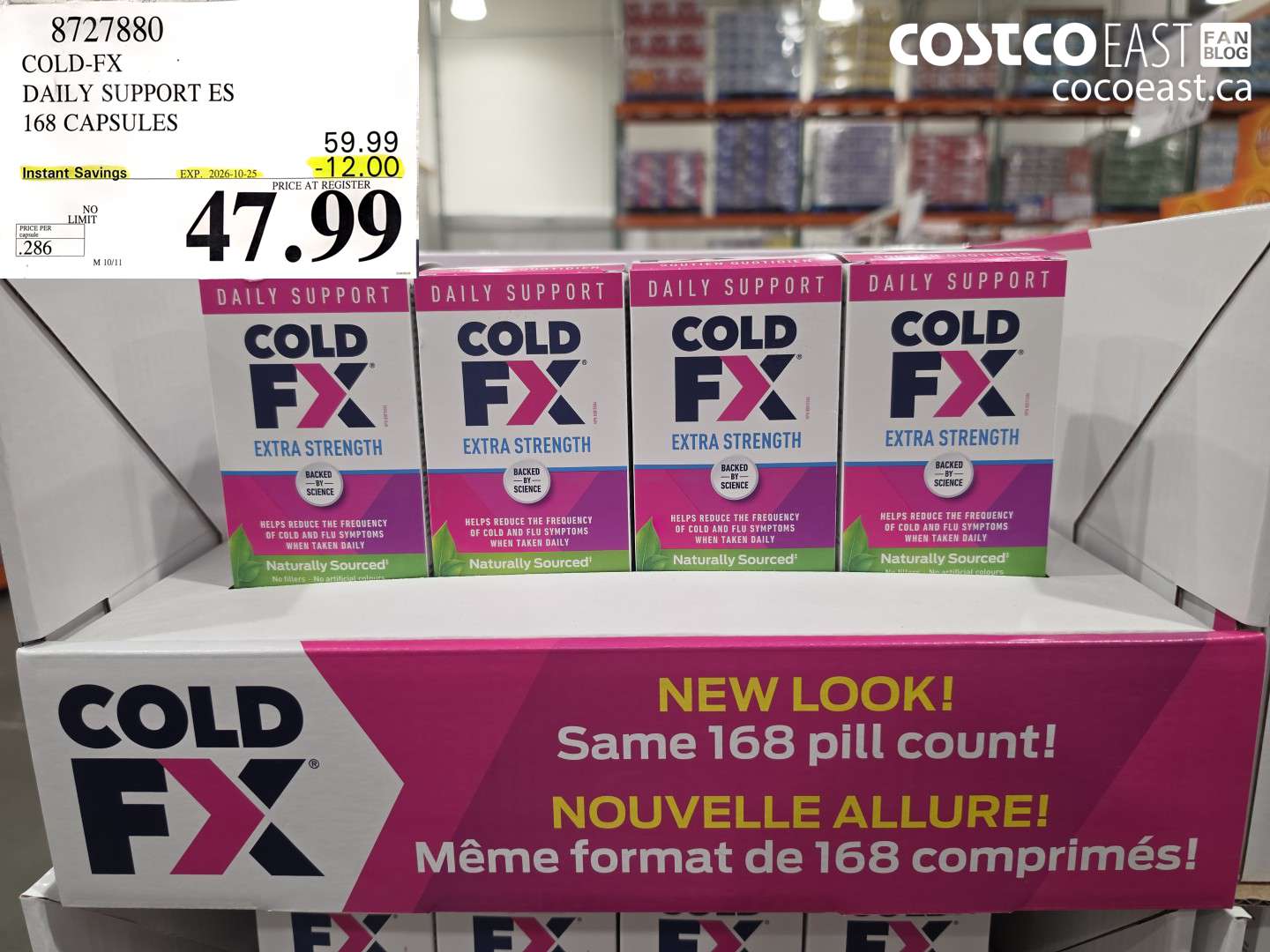 8727880 COLD-FX DAILY SUPPORT ES 168 CAPSULES ($12.00 INSTANT SAVINGS EXPIRES ON 2026-10-25) $47.99