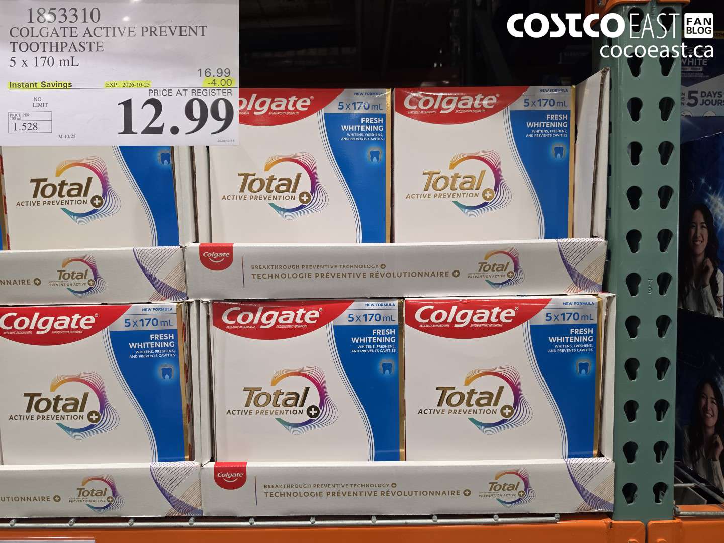 1853310 COLGATE ACTIVE PREVENT TOOTHPASTE 5 X 170 ML ($4.00 INSTANT SAVINGS EXPIRES ON 2026-10-25) $12.99