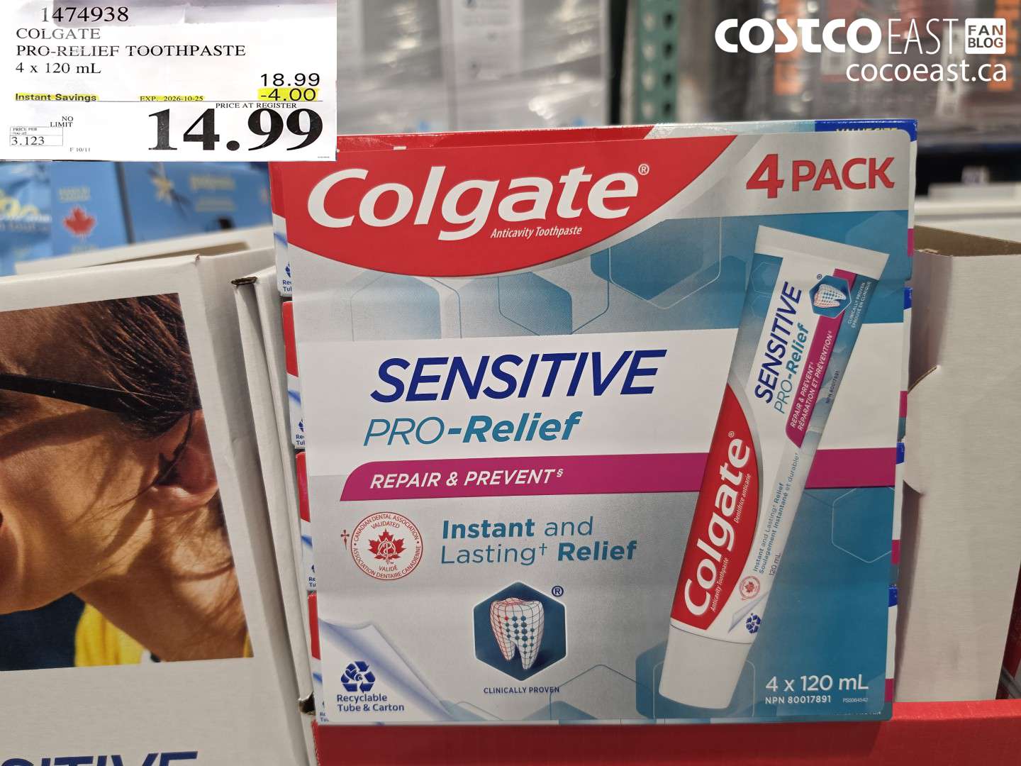 1474938 COLGATE PRO-RELIEF TOOTHPASTE 4 X 120 ML ($4.00 INSTANT SAVINGS EXPIRES ON 2026-10-25) $14.99