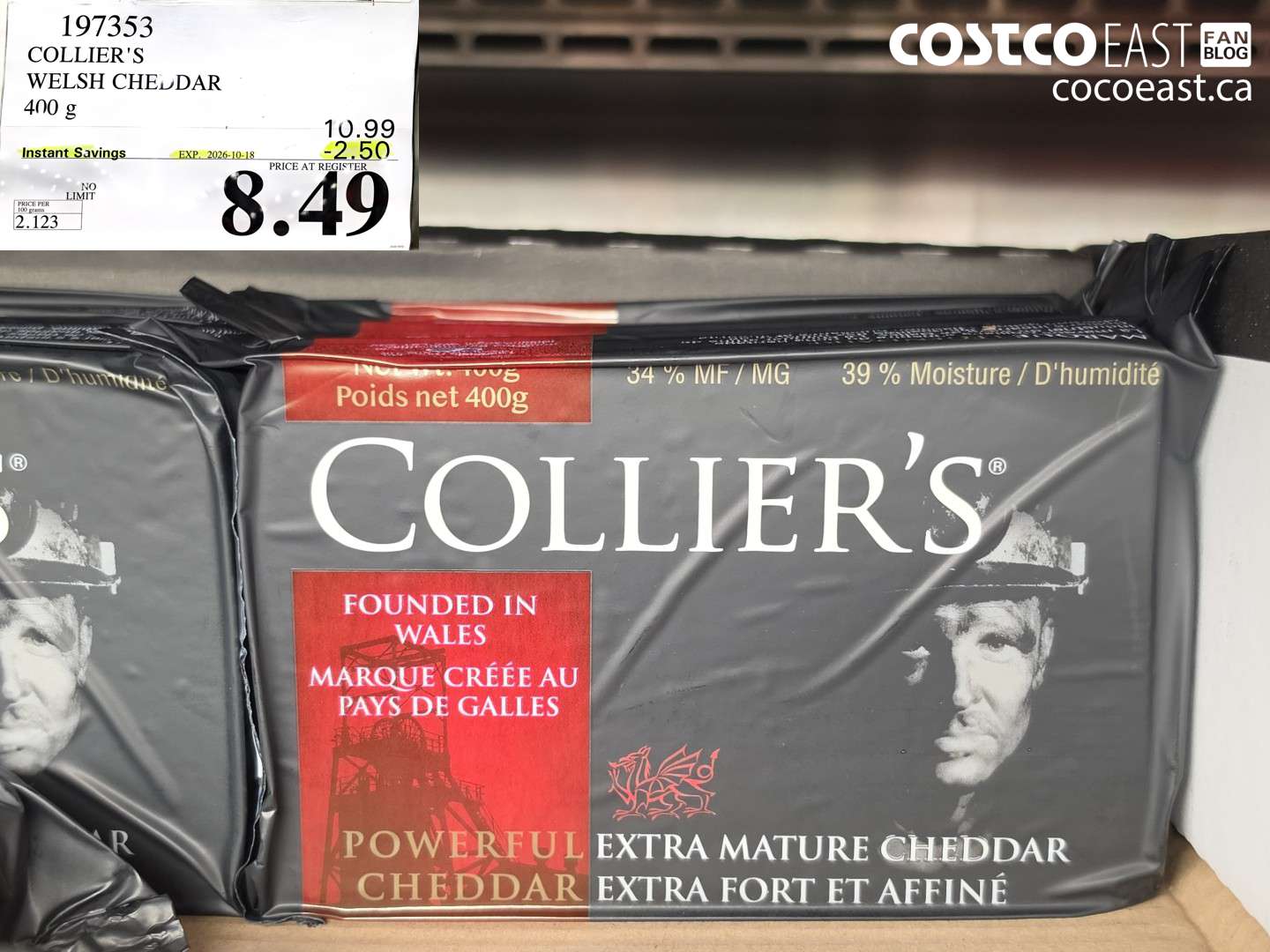 197353 COLLIER'S WELSH CHEDDAR 400 G ($2.50 INSTANT SAVINGS EXPIRES ON 2026-10-18) $8.49