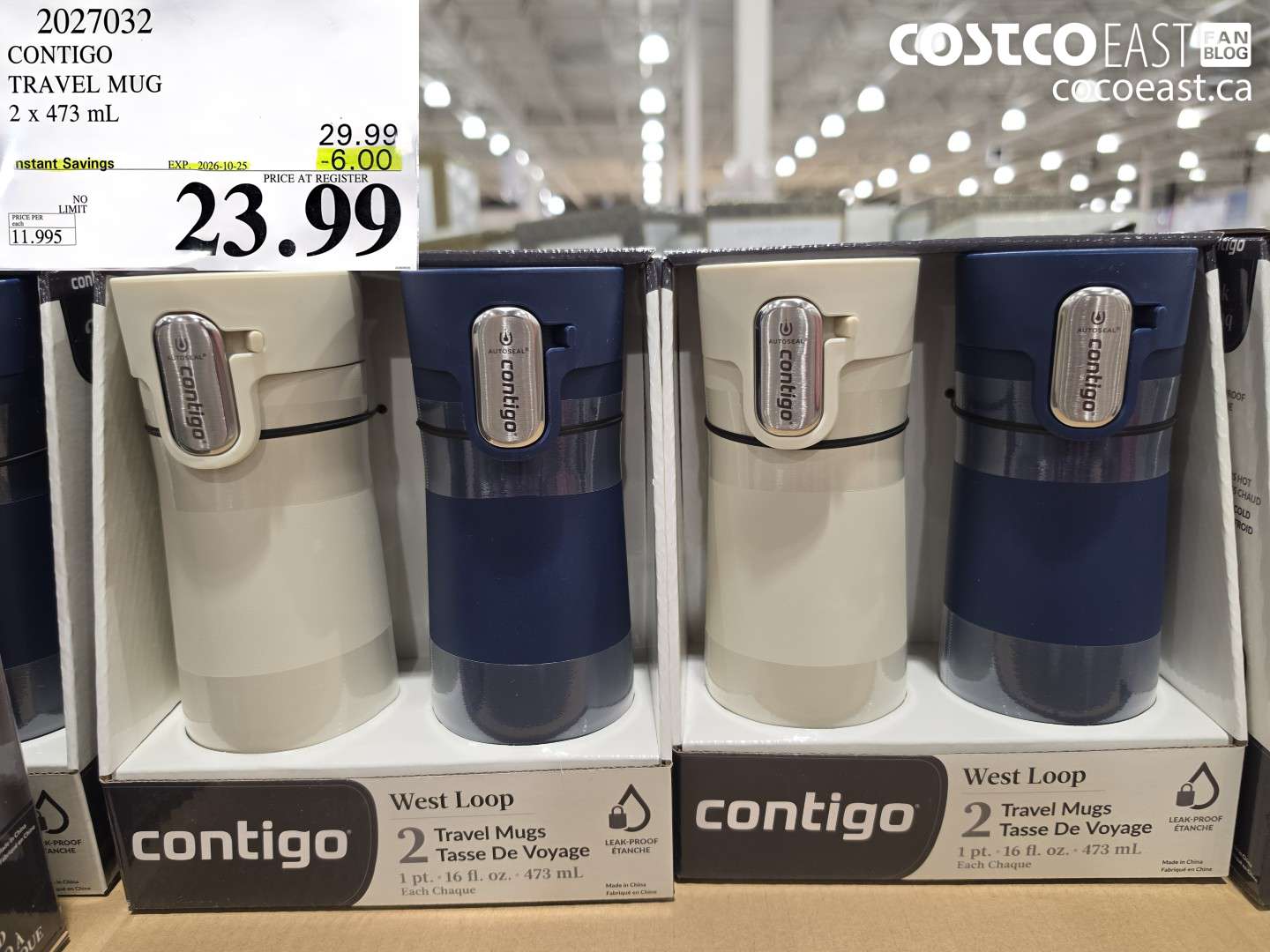 2027032 CONTIGO TRAVEL MUG 2 X 473 ML ($6.00 INSTANT SAVINGS EXPIRES ON 2026-10-25) $23.99