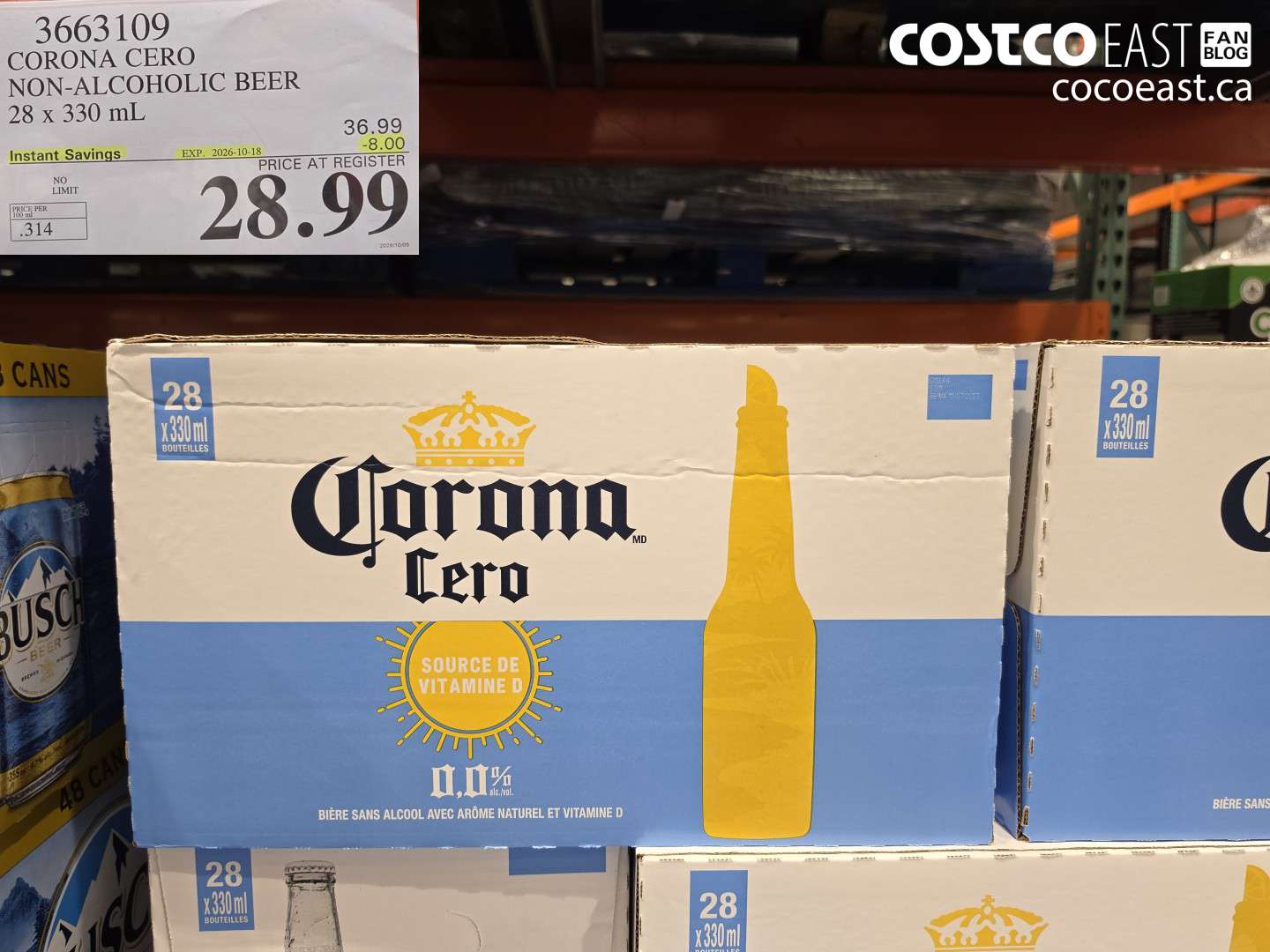 3663109 CORONA CERO NON-ALCOHOLIC BEER 28 X 330 ML ($8.00 INSTANT SAVINGS EXPIRES ON 2026-10-18) $28.99