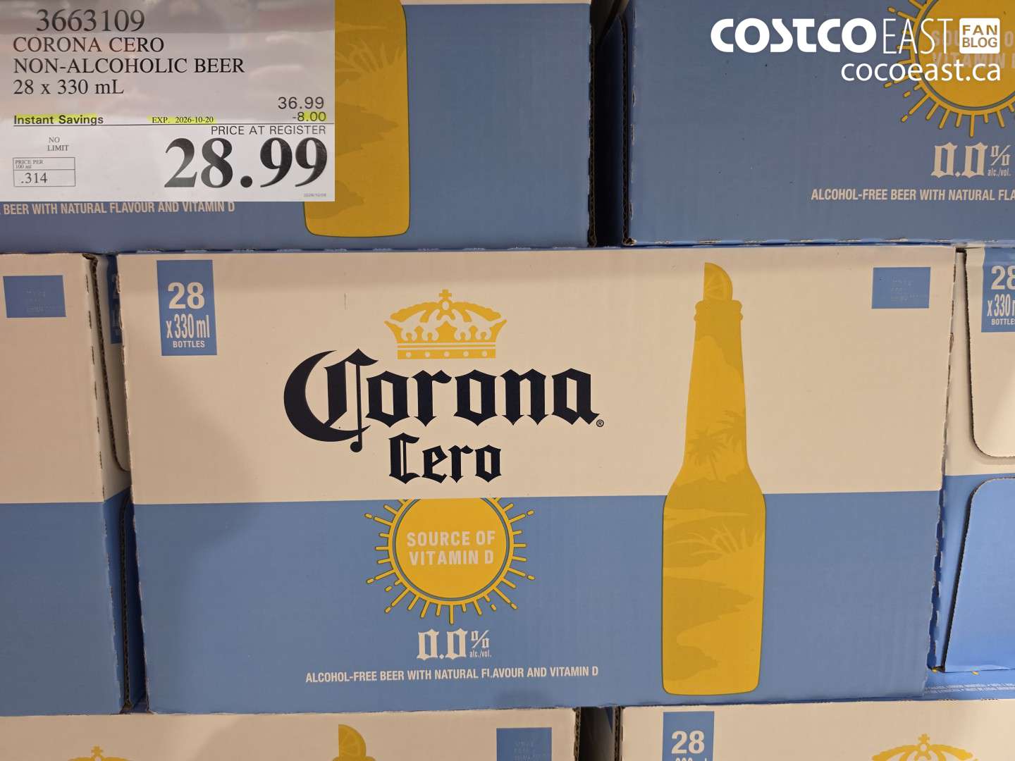 3663109 CORONA CERO NON-ALCOHOLIC BEER 28 X 330 ML ($8.00 INSTANT SAVINGS EXPIRES ON 2026-10-20) $28.99