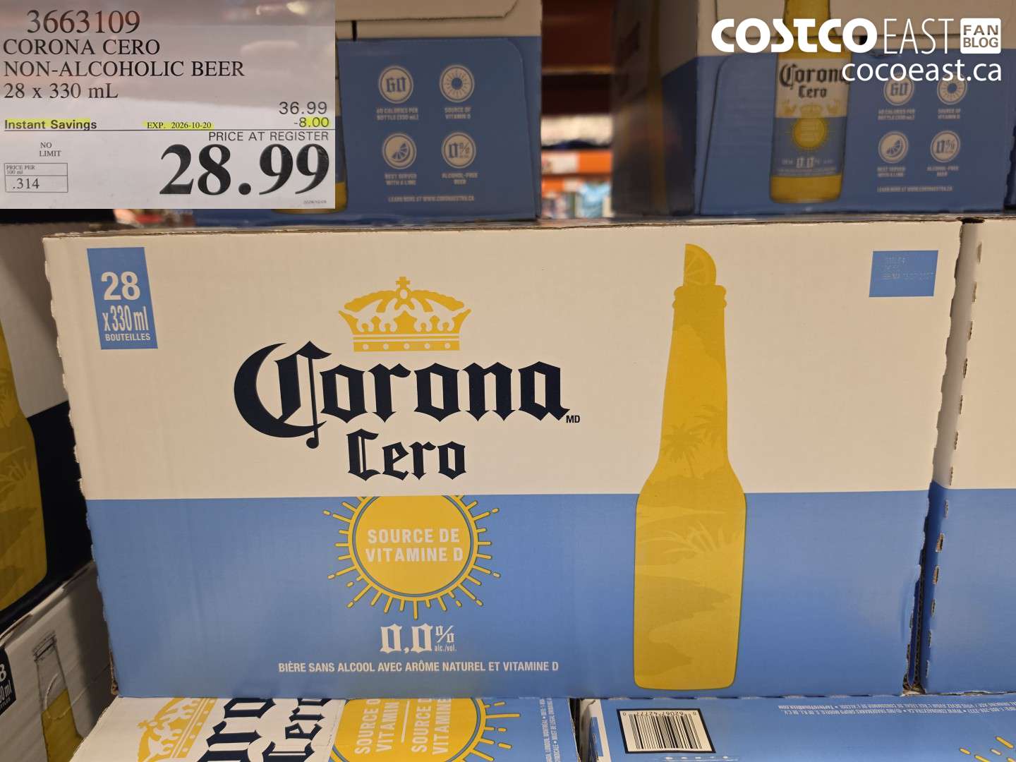 3663109 CORONA CERO NON-ALCOHOLIC BEER 28 X 330 ML ($8.00 INSTANT SAVINGS EXPIRES ON 2026-10-20) $28.99