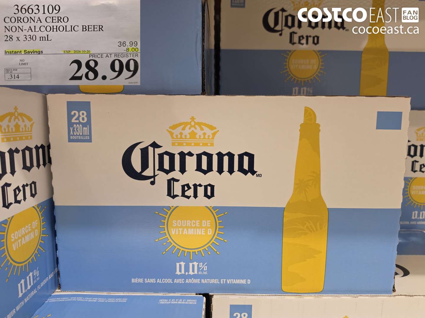 3663109 CORONA CERO NON-ALCOHOLIC BEER 28 X 330 ML ($8.00 INSTANT SAVINGS EXPIRES ON 2026-10-20) $28.99