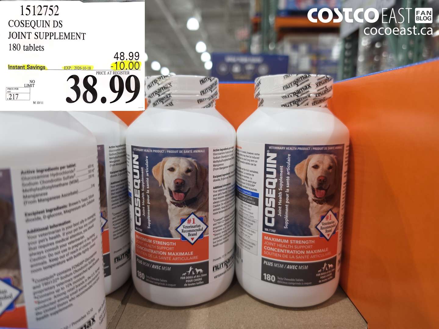 1512752 COSEQUIN DS JOINT SUPPLEMENT 180 TABLETS ($10.00 INSTANT SAVINGS EXPIRES ON 2026-10-18) $38.99