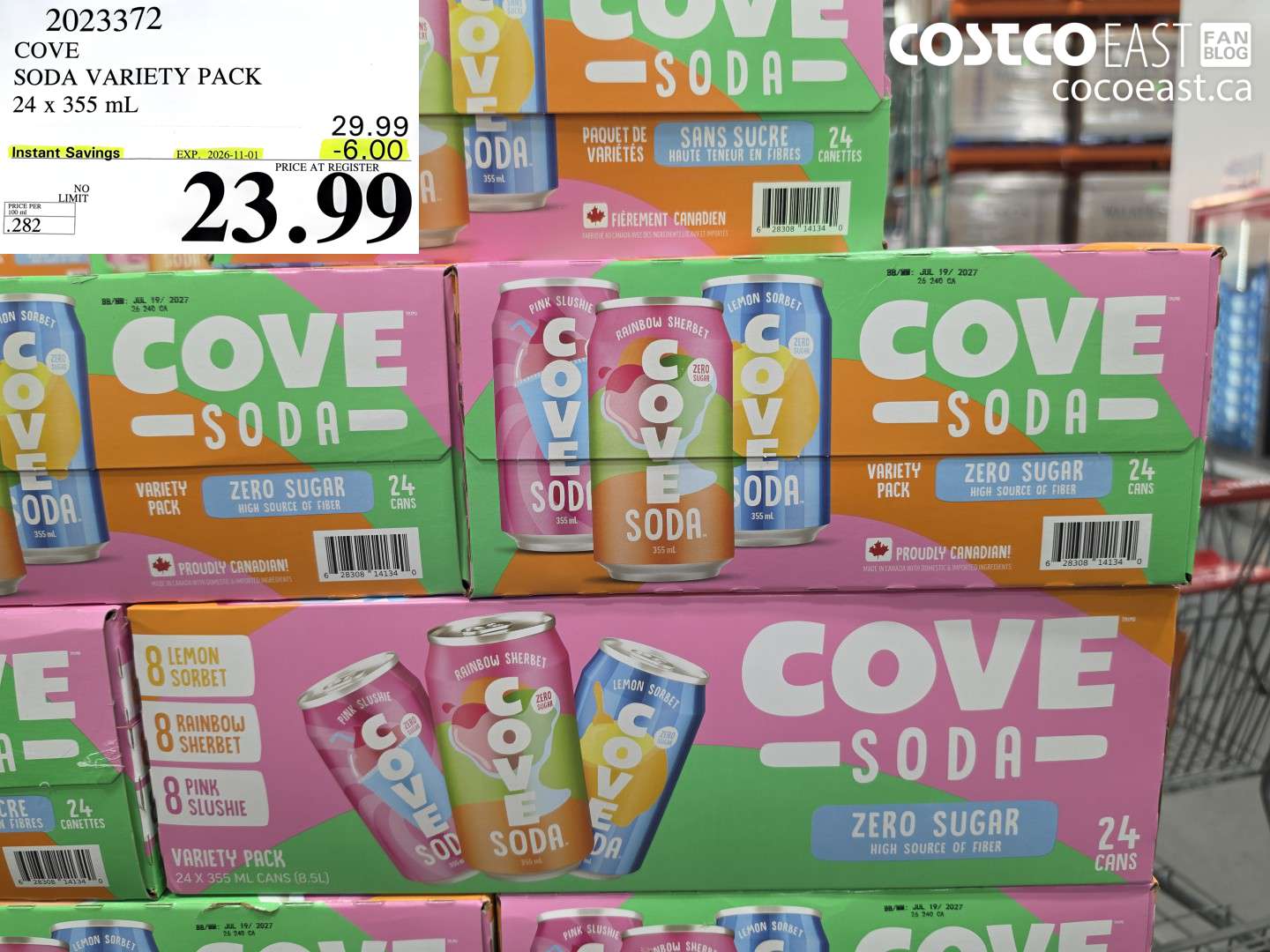 2023372 COVE SODA VARIETY PACK 24 X 355 ML ($6.00 INSTANT SAVINGS EXPIRES ON 2026-11-01) $23.99