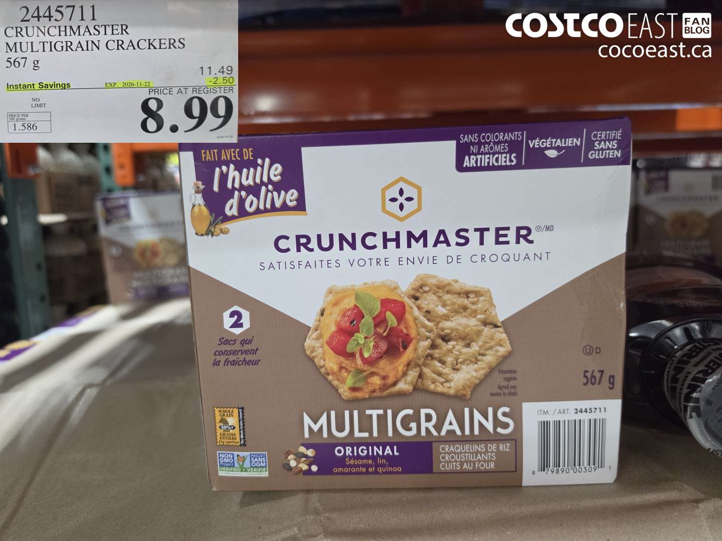 2445711 CRUNCHMASTER MULTIGRAIN CRACKERS 567 G ($2.50 INSTANT SAVINGS EXPIRES ON 2026-11-22) $8.99