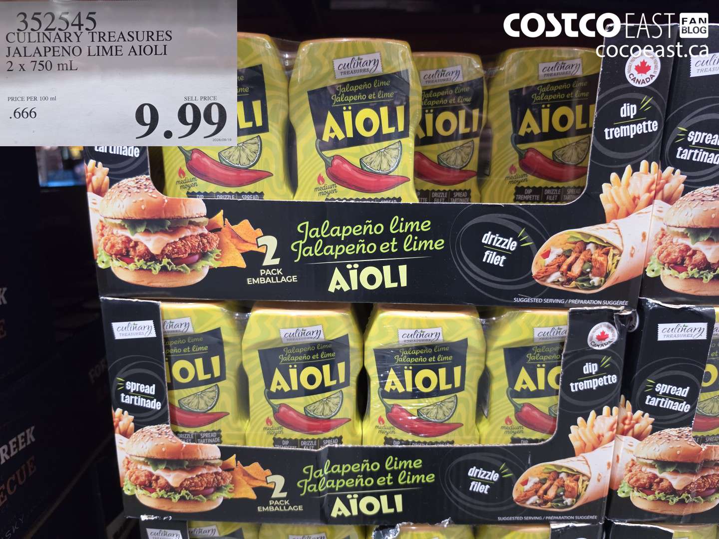 352545 CULINARY TREASURES JALAPENO LIME AIOLI 2 X 750 ML $9.99