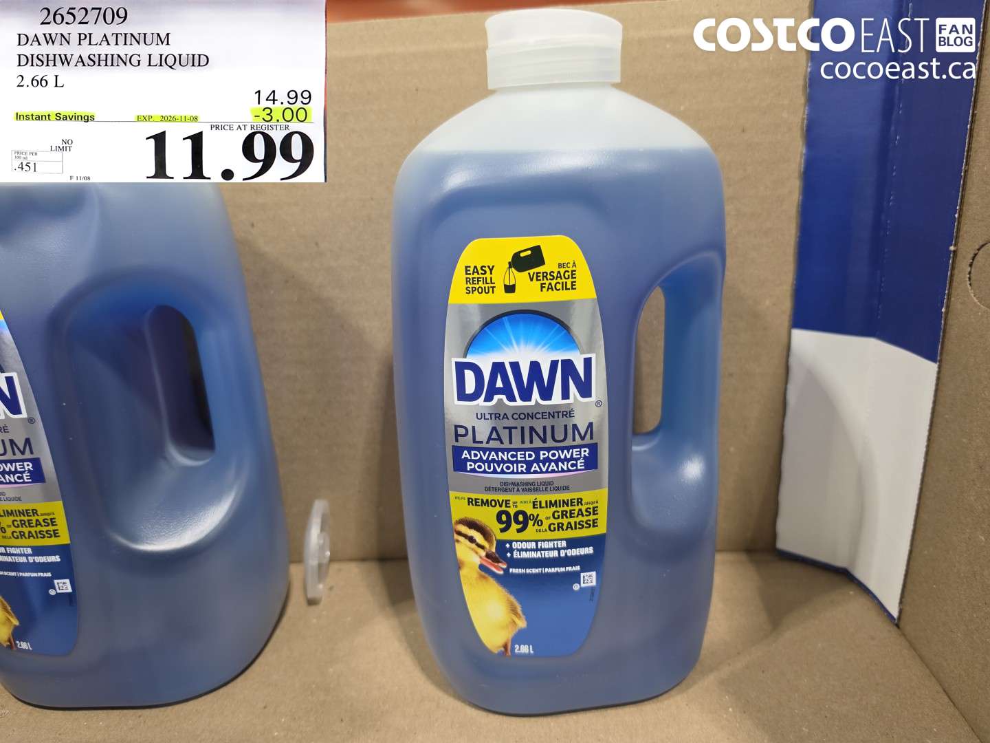 2652709 DAWN PLATINUM DISHWASHING LIQUID 2.66 L ($3.00 INSTANT SAVINGS EXPIRES ON 2026-11-08) $11.99