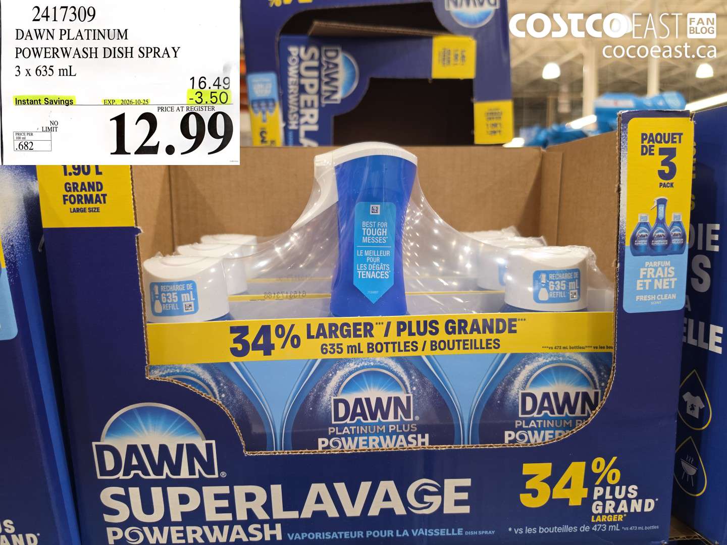 2417309 DAWN PLATINUM POWERWASH DISH SPRAY 3 X 635 ML ($3.50 INSTANT SAVINGS EXPIRES ON 2026-10-25) $12.99
