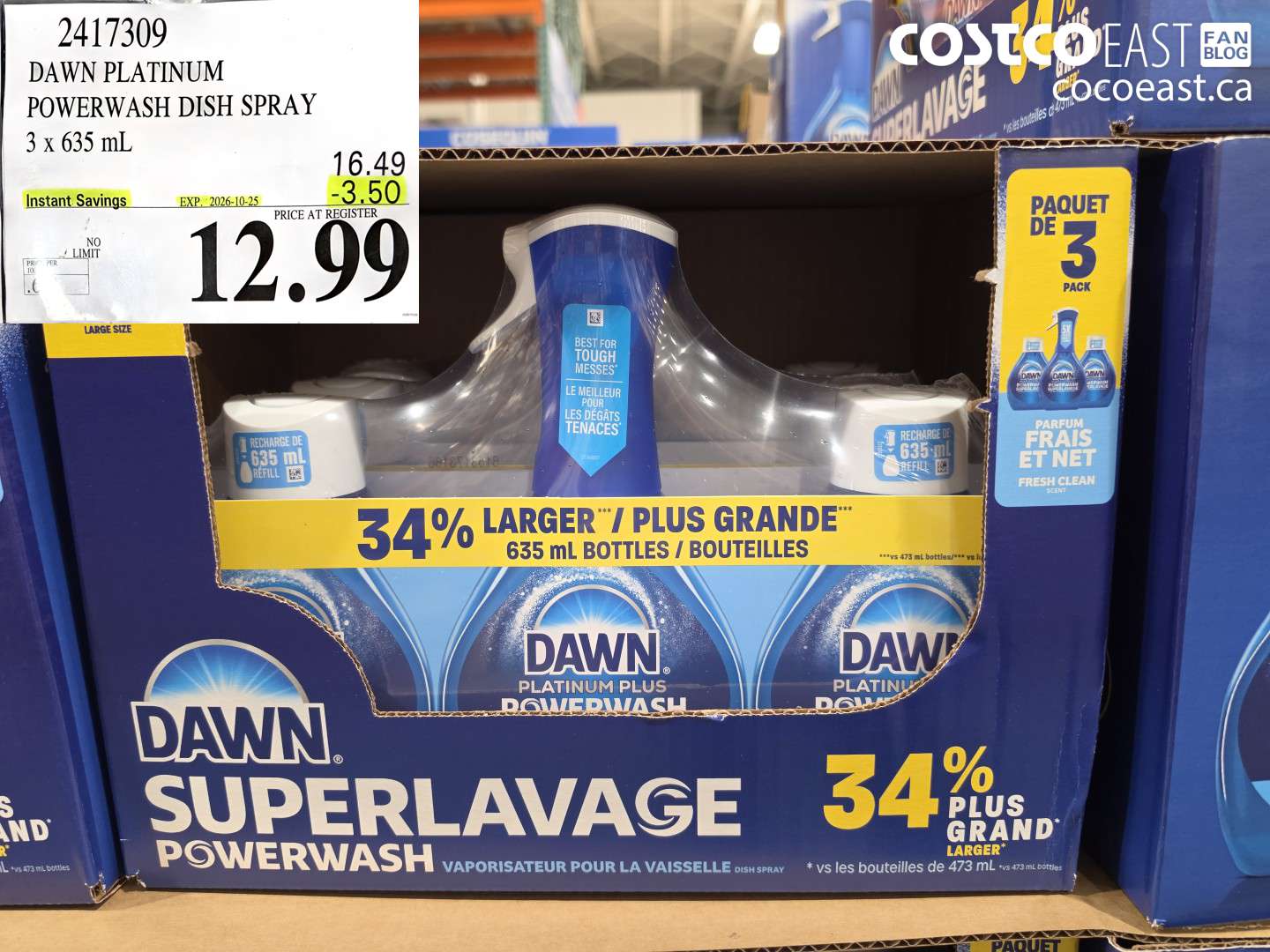 2417309 DAWN PLATINUM POWERWASH DISH SPRAY 3 X 635 ML ($3.50 INSTANT SAVINGS EXPIRES ON 2026-10-25) $12.99