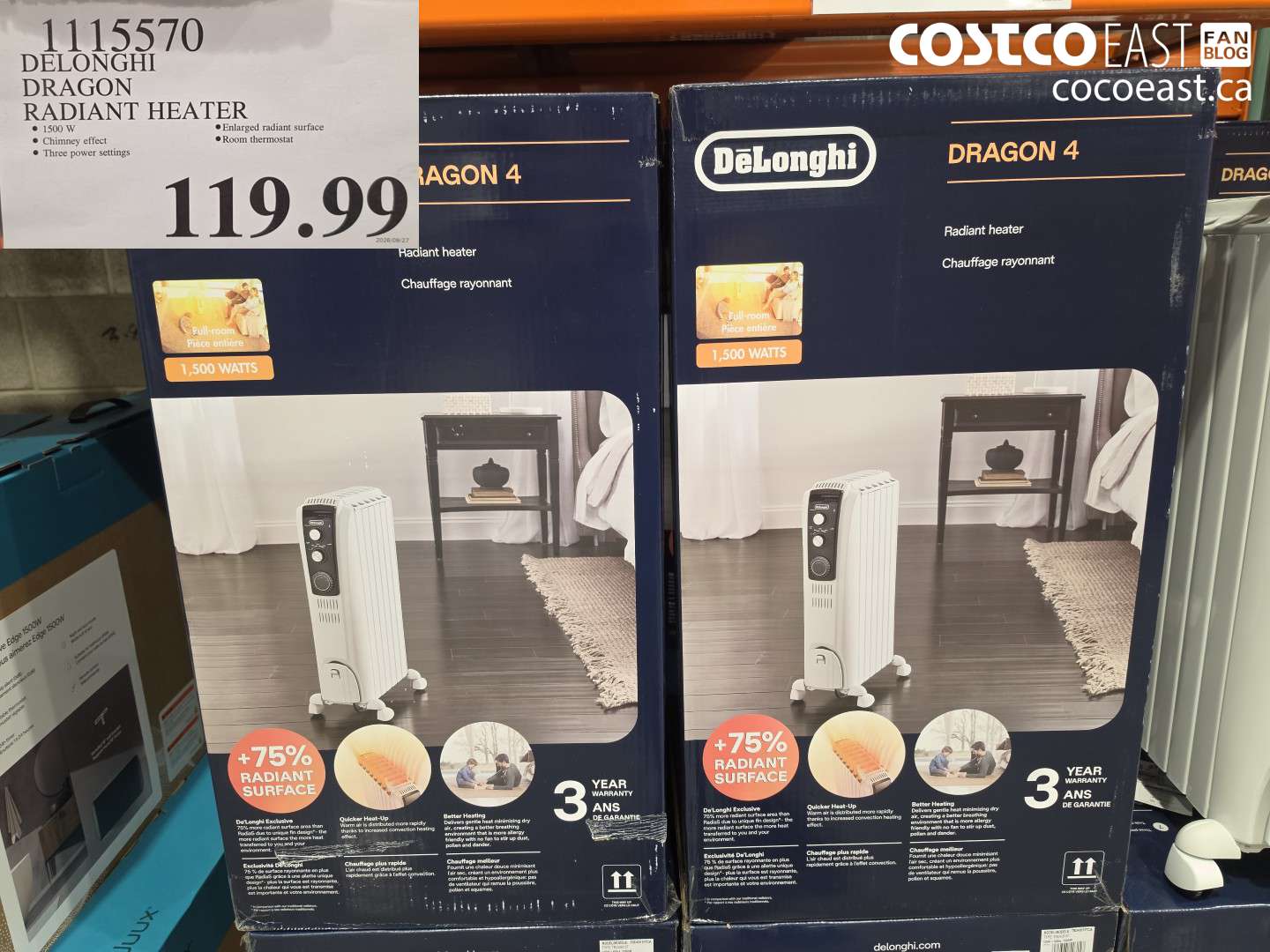 1115570 DELONGHI DRAGON RADIANT HEATER $119.99