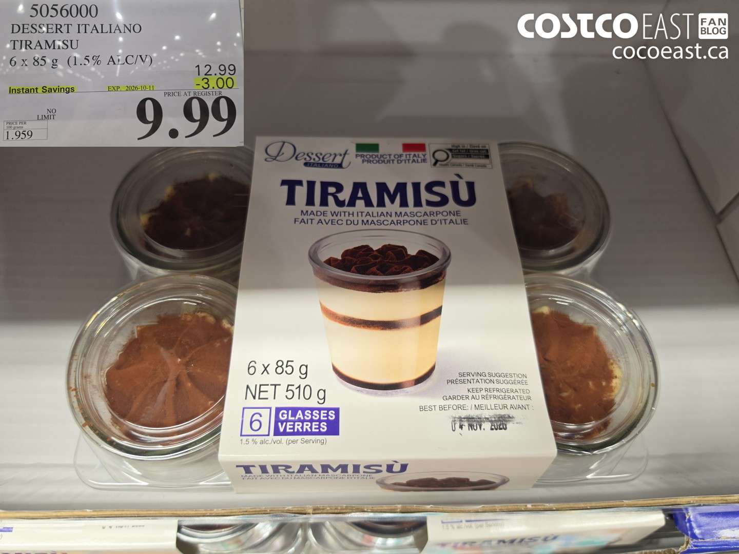 5056000 DESSERT ITALIANO TIRAMISU 6 X 85 G (1.5% ALC/V) ($3.00 INSTANT SAVINGS EXPIRES ON 2026-10-11) $9.99