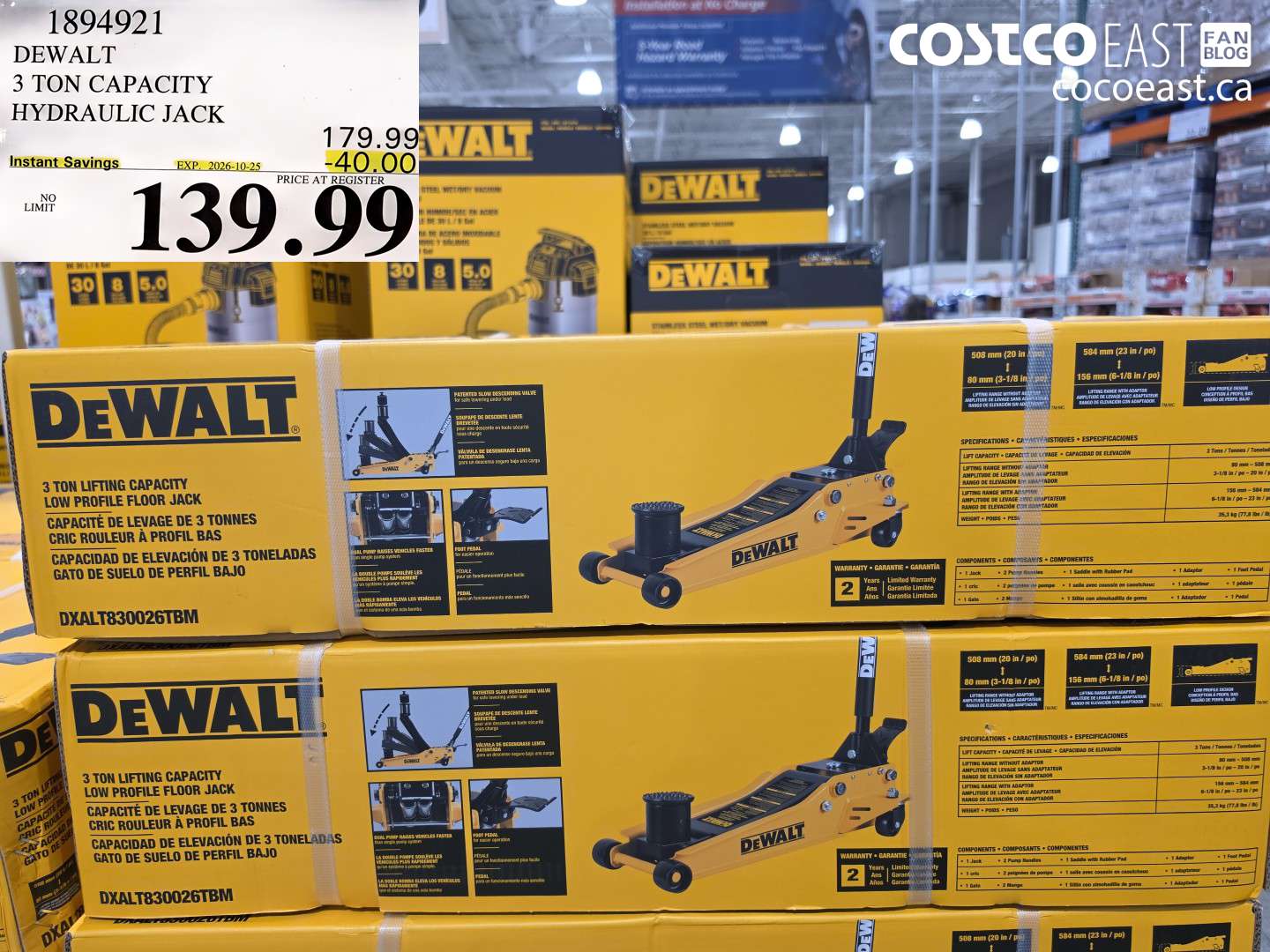 1894921 DEWALT 3 TON CAPACITY HYDRAULIC JACK ($40.00 INSTANT SAVINGS EXPIRES ON 2026-10-25) $139.99