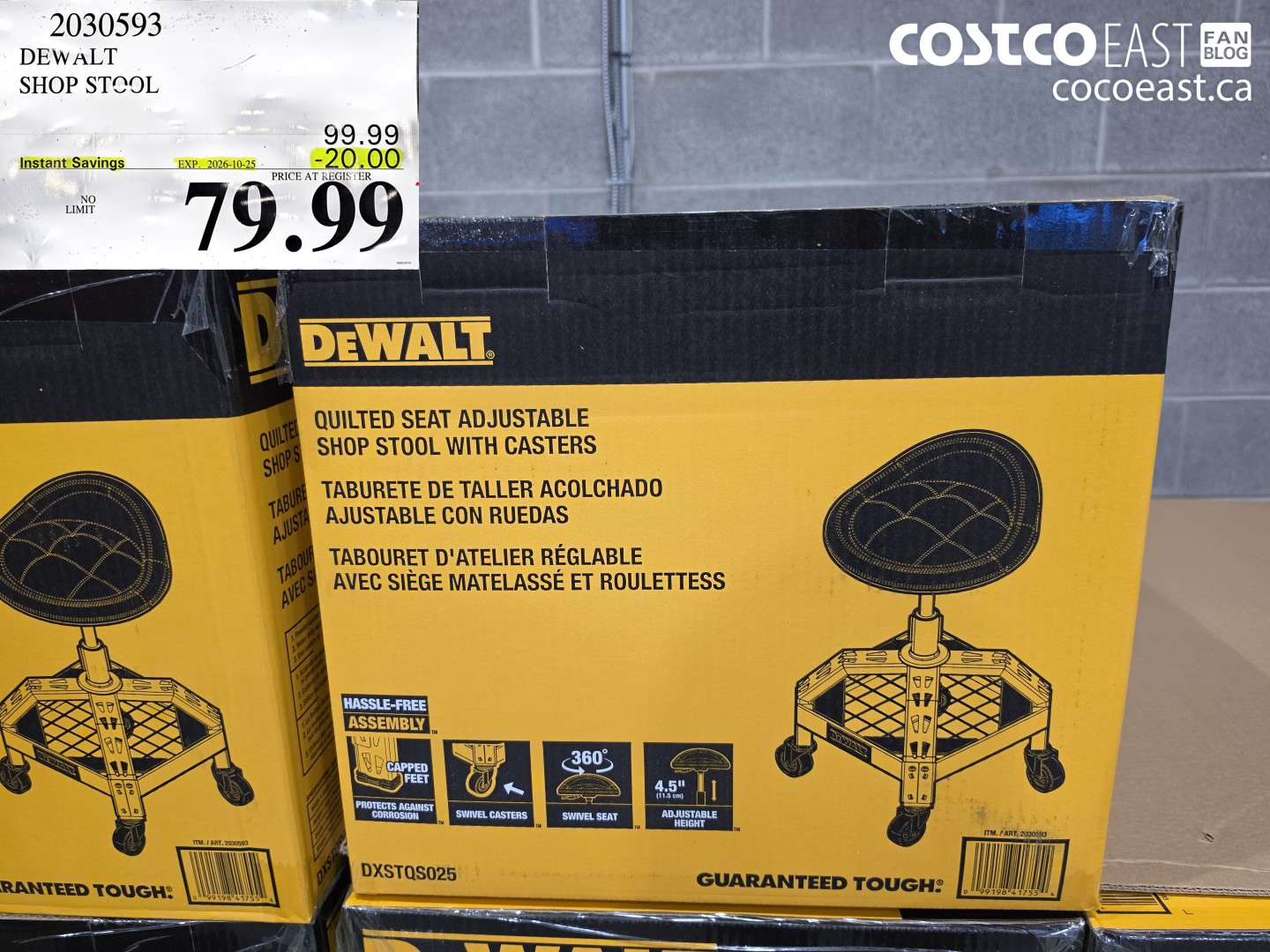 2030593 DEWALT SHOP STOOL ($20.00 INSTANT SAVINGS EXPIRES ON 2026-10-25) $79.99